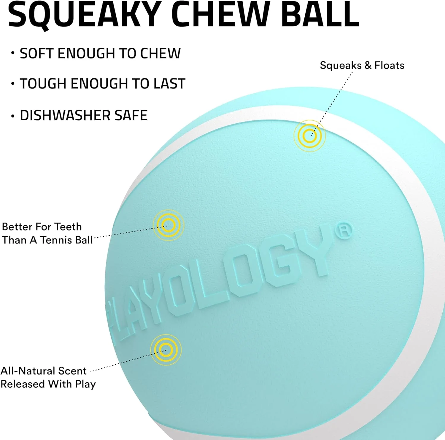 توپ جویدنی صدادار پلیولوژی برای سگ ها - اسباب بازی سگ با رایحه کره بادام زمینی طبیعی جذاب، متوسط/بزرگ، آبی - جیغ، پرش، آوردن و بازی!