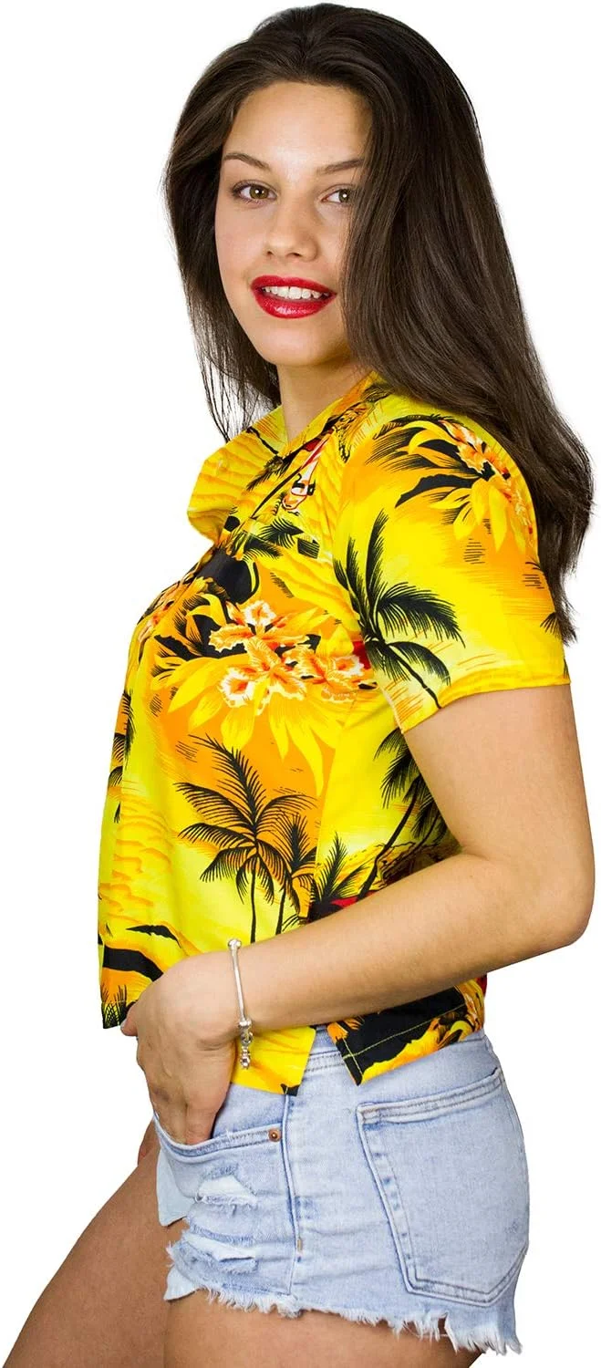 بلوز هاوایی زنانه کینگ کامهاما، طرح دار، آستین کوتاه، دکمه دار، جیب دار، مناسب برای استفاده روزمره