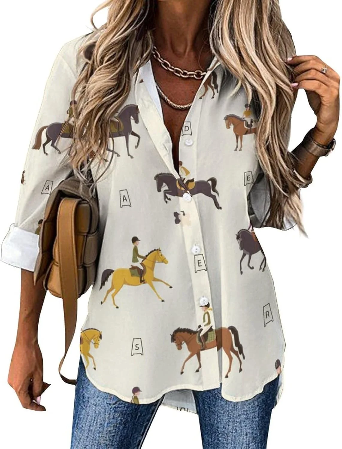 JOJOART بلوز دکمه دار زنانه طرح اسکلت ترسناک، آستین بلند، مدل نامتقارن