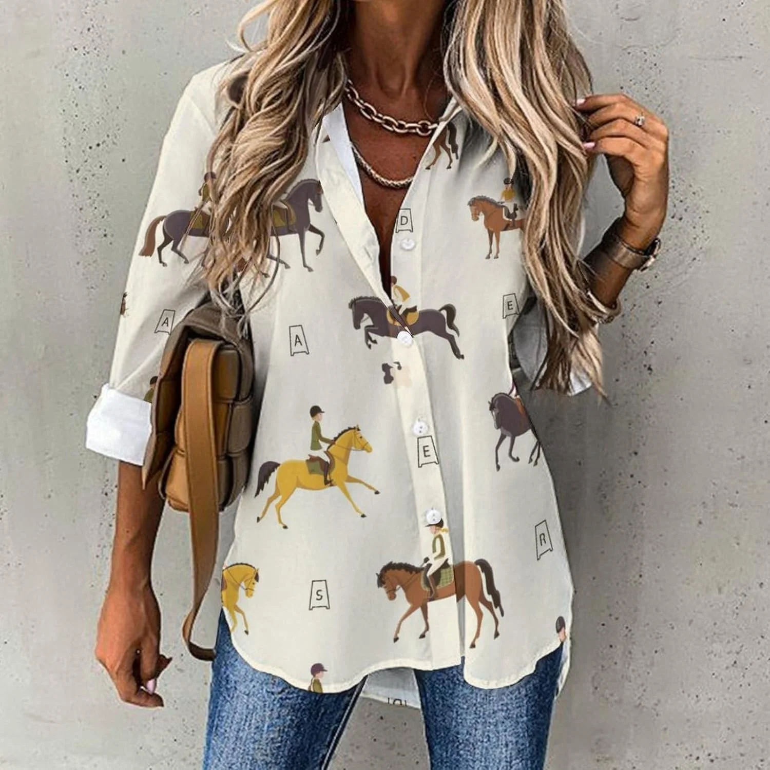 JOJOART بلوز دکمه دار زنانه طرح اسکلت ترسناک، آستین بلند، مدل نامتقارن