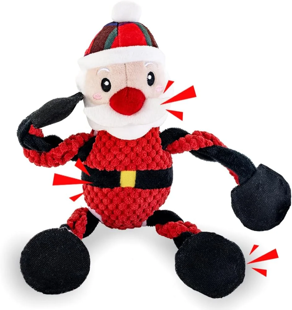 اسباب بازی های سگ پتی پاوز با طرح کریسمس، اسباب بازی های تعاملی پولیشی پر شده با طرح بابانوئل زیبا با 5 عدد صدای جیر جیر و کاغذ چروک، اسباب بازی های جویدنی بادوام و مقاوم برای سگ های بزرگ، متوسط و کوچک