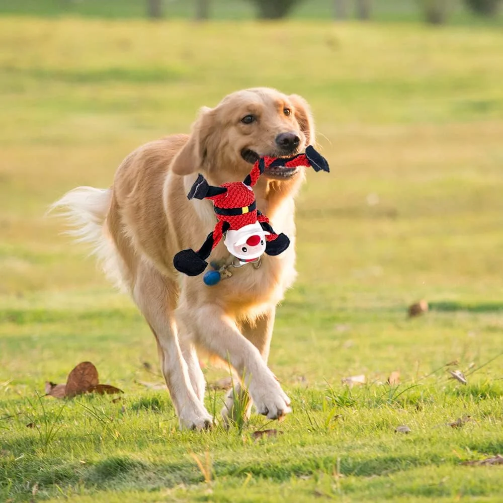اسباب بازی های سگ پتی پاوز با طرح کریسمس، اسباب بازی های تعاملی پولیشی پر شده با طرح بابانوئل زیبا با 5 عدد صدای جیر جیر و کاغذ چروک، اسباب بازی های جویدنی بادوام و مقاوم برای سگ های بزرگ، متوسط و کوچک