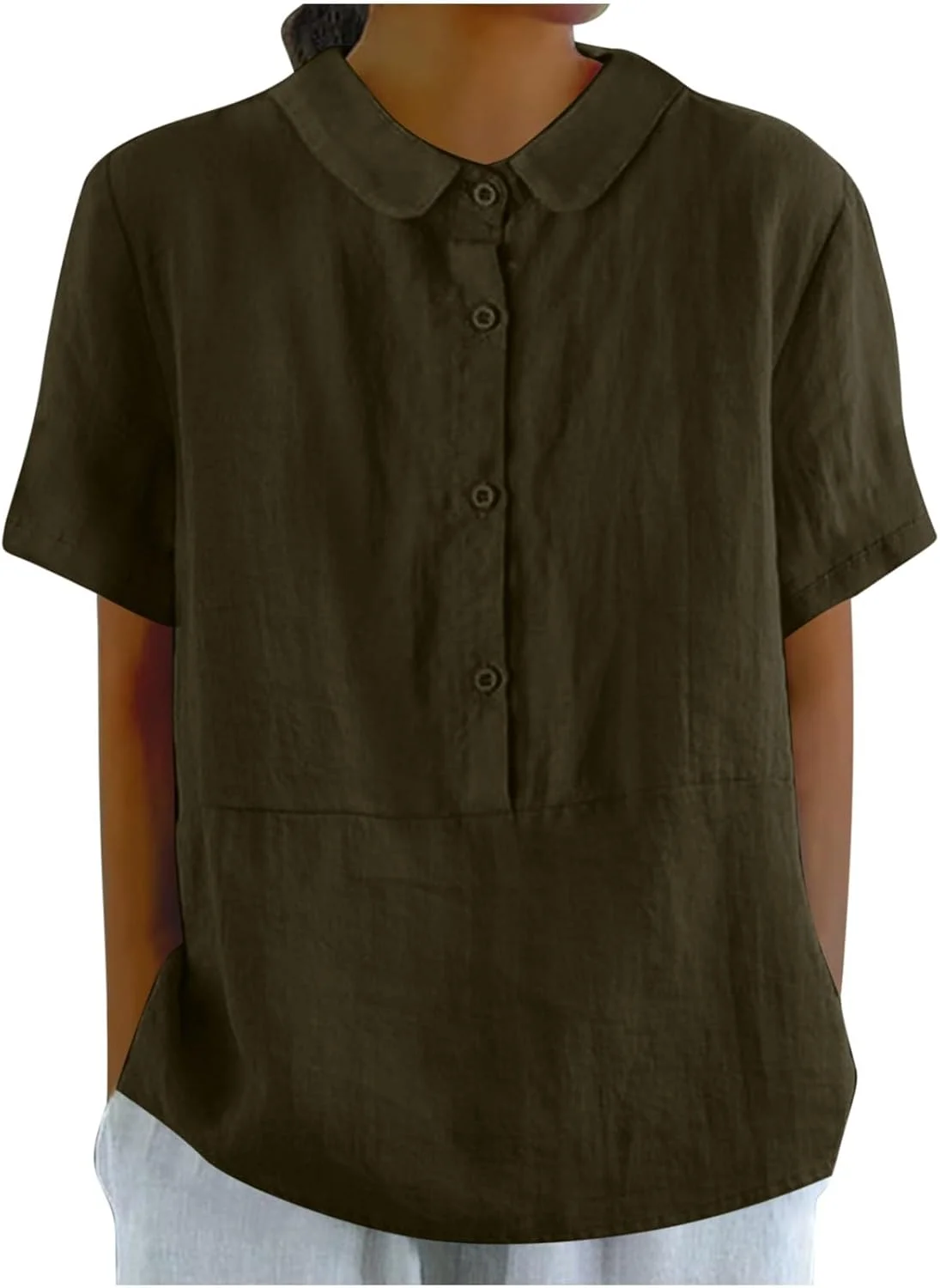 تاپ های زنانه JOFOW برای سال 2024، تاپ های لینن سایز بزرگ، پیراهن های گازی زنانه، آستین کوتاه دکمه دار زنانه