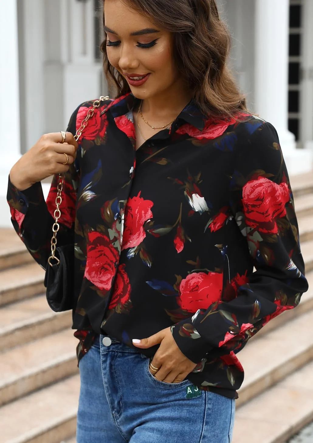 JMITHA پیراهن زنانه آستین بلند دکمه دار، بلوزهای شیک و غیر رسمی مناسب کار