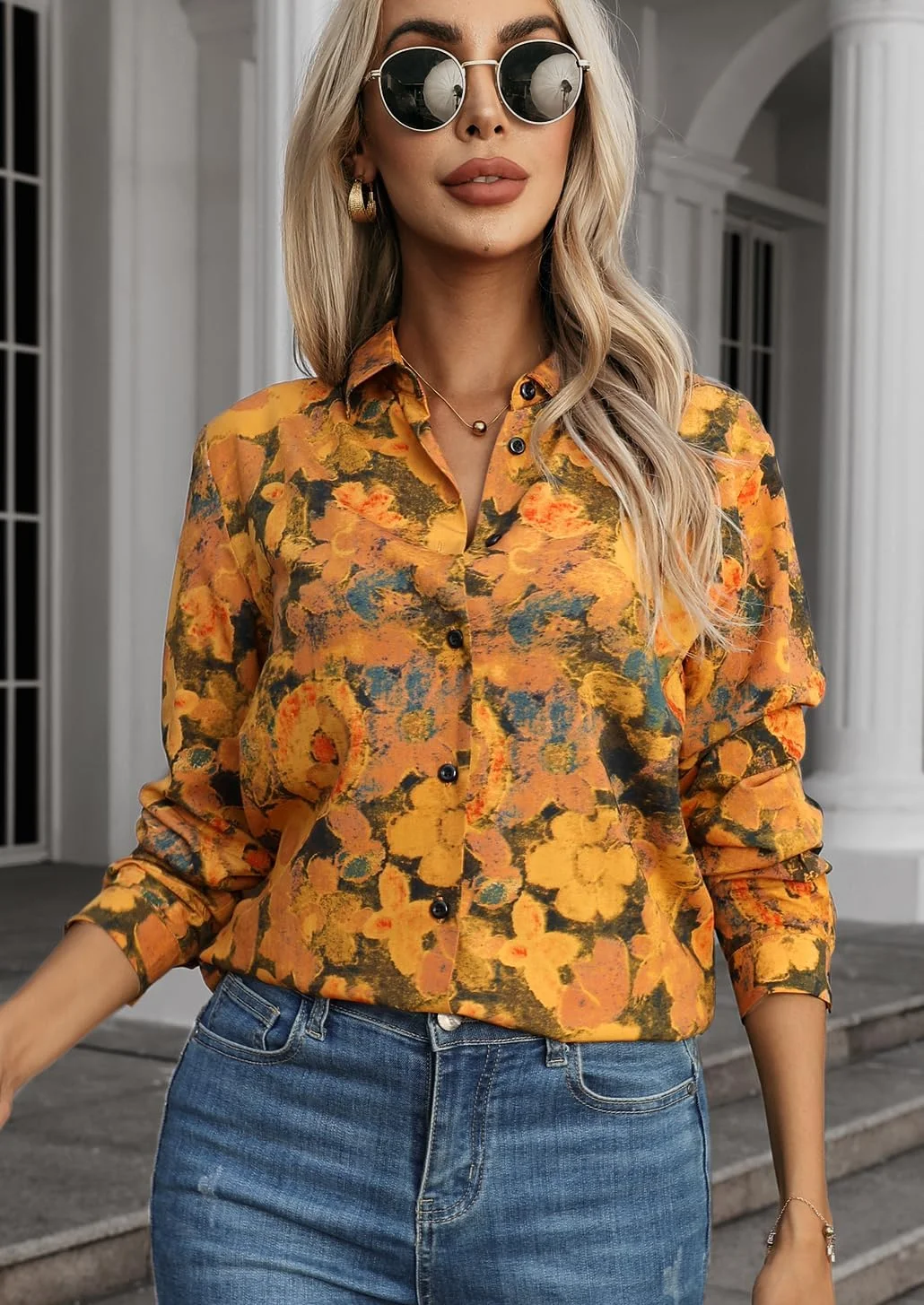 بلوز زنانه JMITHA، بلوز و پیراهن دکمه دار زنانه، آستین بلند، تاپ های شیک و غیر رسمی