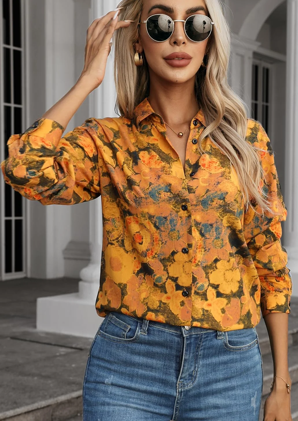 بلوز زنانه JMITHA، بلوز و پیراهن دکمه دار زنانه، آستین بلند، تاپ های شیک و غیر رسمی