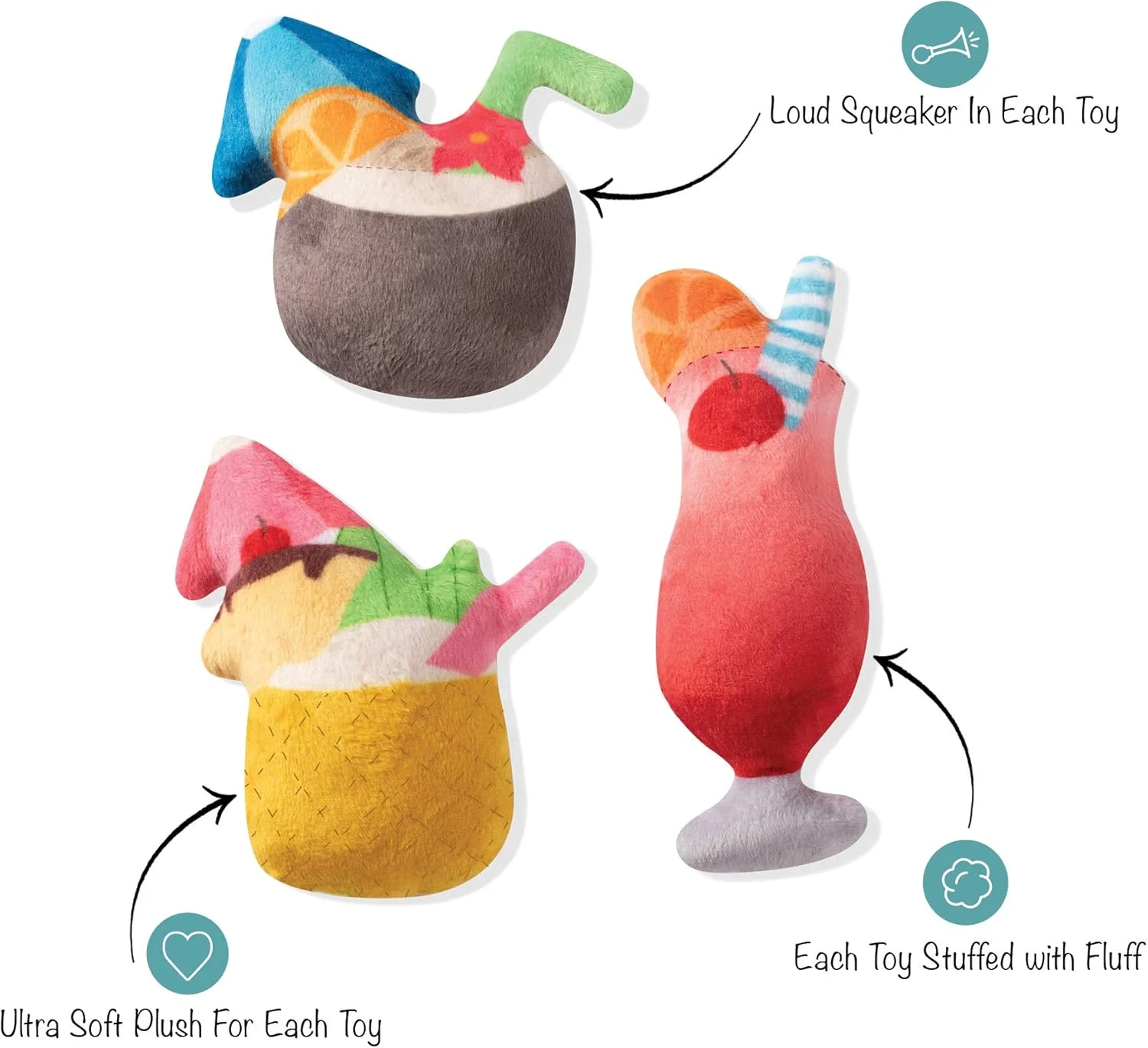 ست اسباب بازی سگ کوچک 3 تکه نوشیدنی های استوایی پت شاپ بای فرینج استودیو - 12X10 سانتی متر