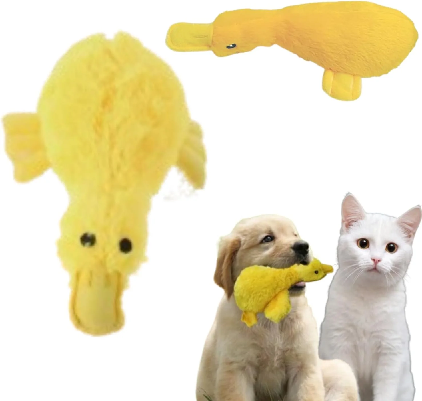 اسباب بازی اردک سگ پتشاری، بزرگ، پشمالو و پولیشی | اسباب بازی نرم گاز گرفتنی اردکی شکل با صدای جیر جیر | اسباب بازی جویدنی آموزشی توله سگ کارتونی حیوانات | اسباب بازی دندانی تعاملی برای جویدن و تمیز کردن دندان سگ (زرد)