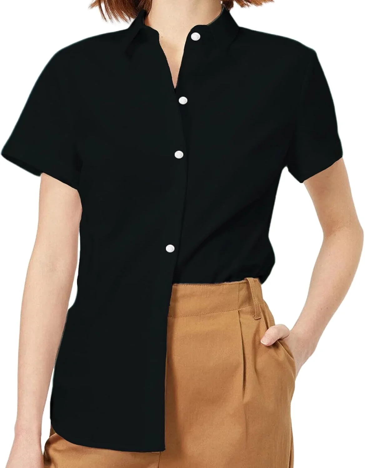 JiaYouLC بلوز و شومیز آستین کوتاه زنانه، تیشرت های دکمه دار کشی، تاپ های اداری رسمی و غیر رسمی زنانه