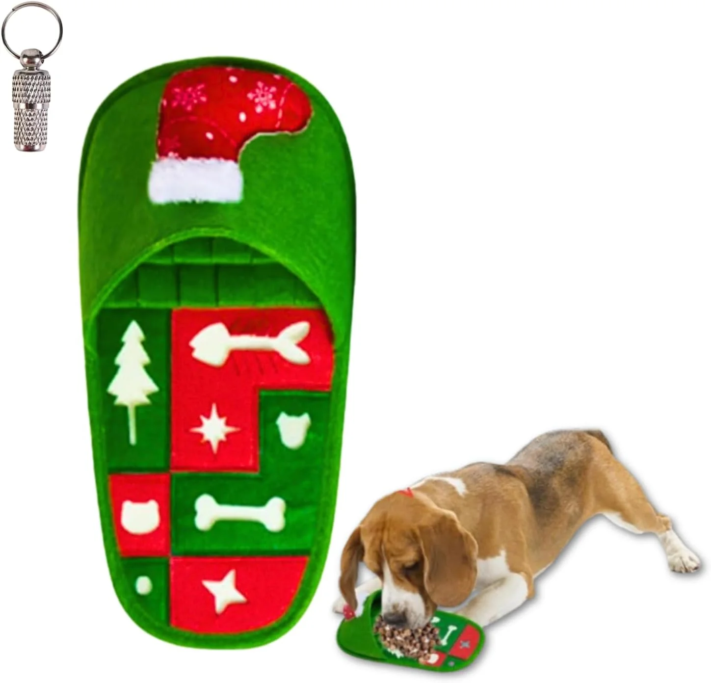 پد تغذیه ای دمپایی PETSARY به همراه 1 عدد تگ شناسایی حیوان خانگی - اسباب بازی بویایی آموزشی IQ سگ کریسمس - دمپایی پارچه ای اسباب بازی جستجوی غذا برای تغذیه آهسته تعاملی، رفتار، غذای پنهان، مقاوم در برابر گاز گرفتن (سبز)