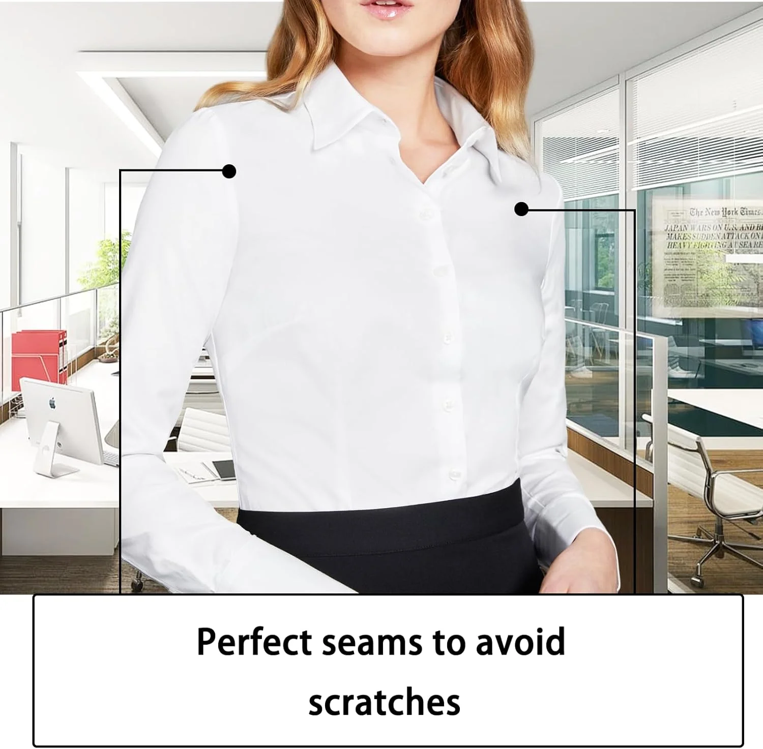 JiaYouLC بلوزها و پیراهن های آستین بلند زنانه، کشی، رسمی، دکمه دار، مناسب برای محیط کار، اداری و استفاده روزمره