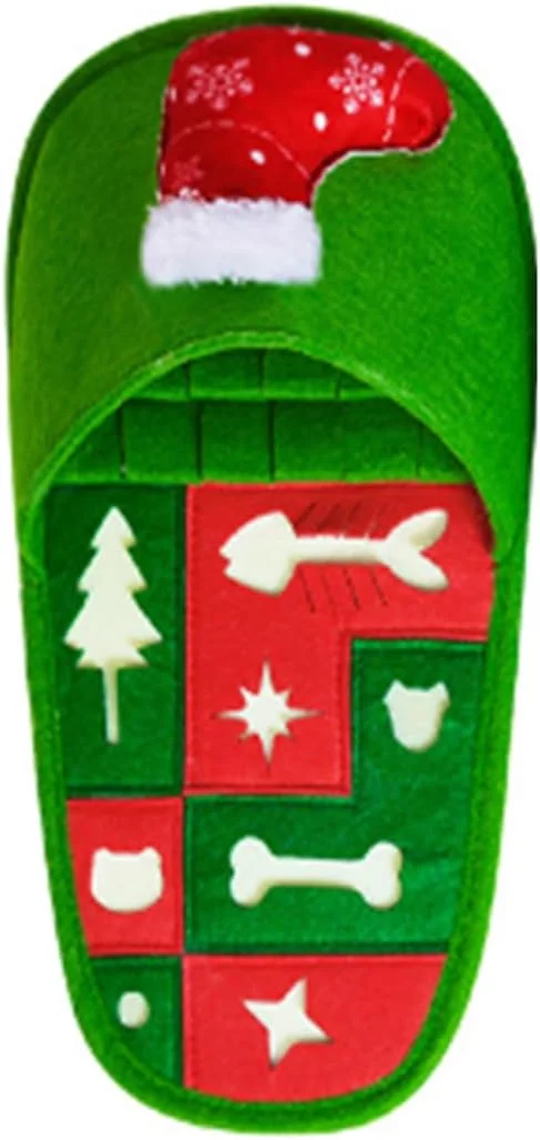 پد تغذیه ای دمپایی PETSARY به همراه 1 عدد تگ شناسایی حیوان خانگی - اسباب بازی بویایی آموزشی IQ سگ کریسمس - دمپایی پارچه ای اسباب بازی جستجوی غذا برای تغذیه آهسته تعاملی، رفتار، غذای پنهان، مقاوم در برابر گاز گرفتن (سبز)