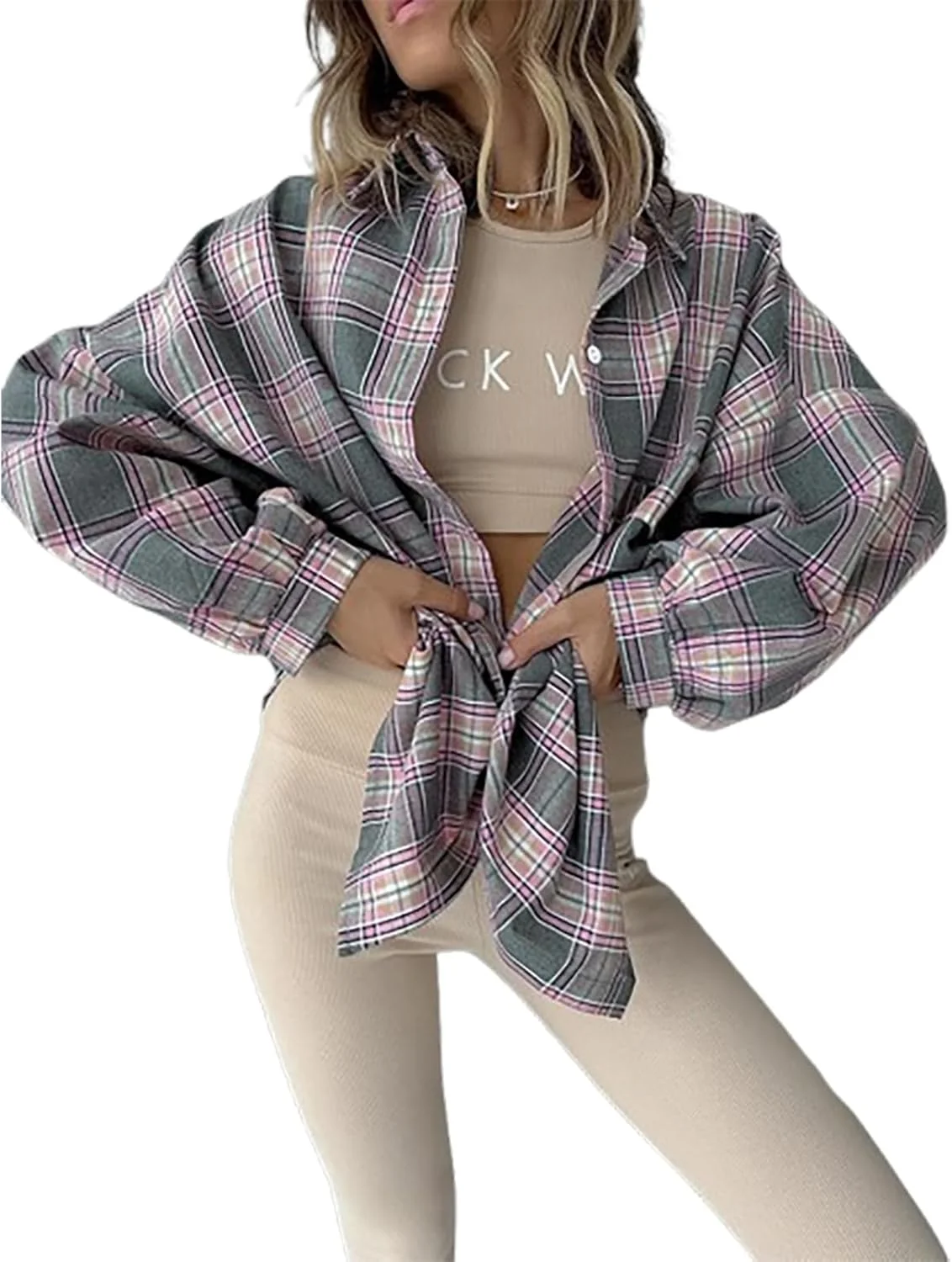 پیراهن زنانه دکمه دار جیندیالی، آستین بلند، طرح چهارخانه، مناسب استایل رسمی و غیر رسمی