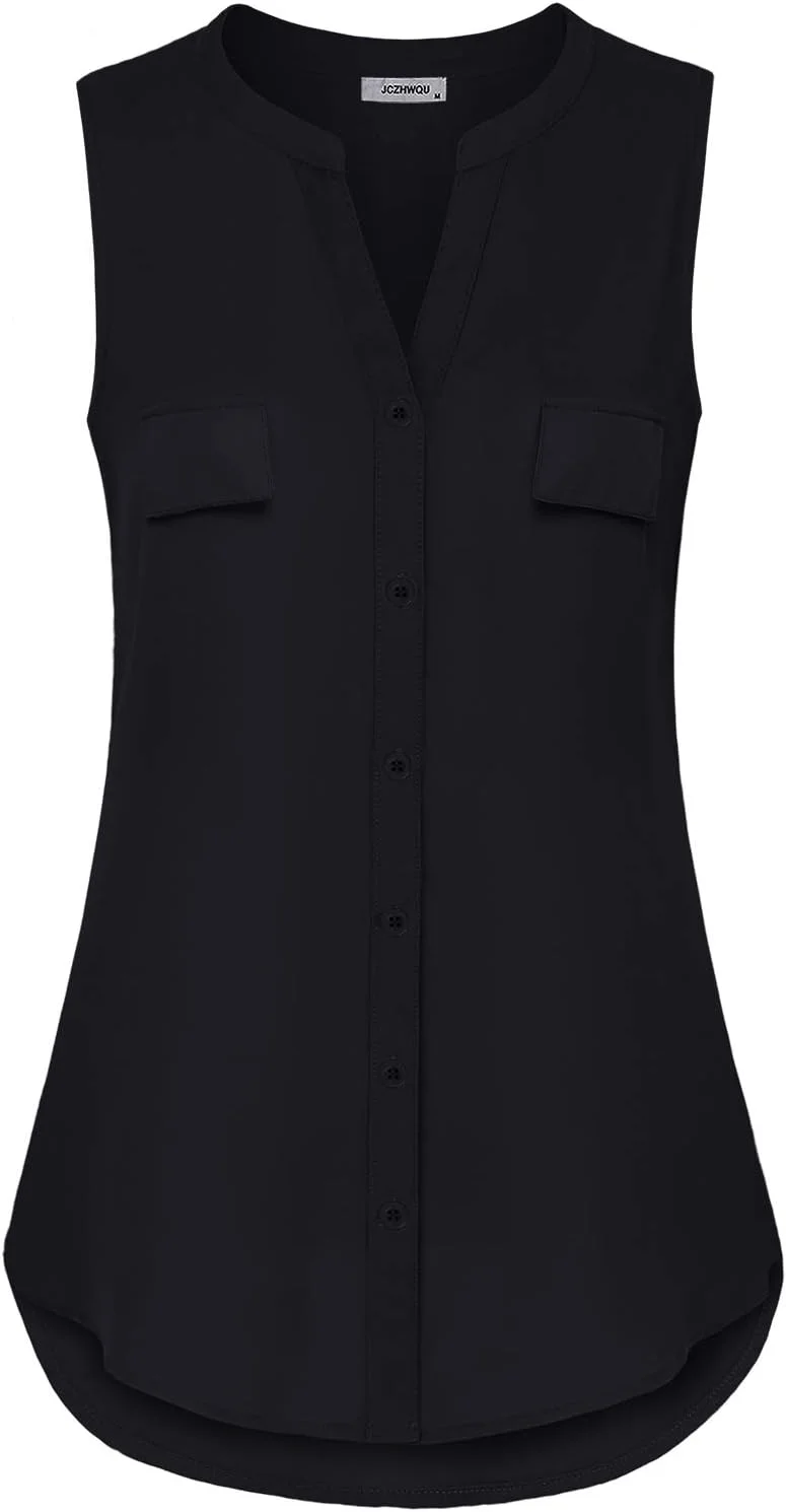 JCZHWQU تاپ شومیز زنانه یقه هفت بدون آستین از جنس شیفون
