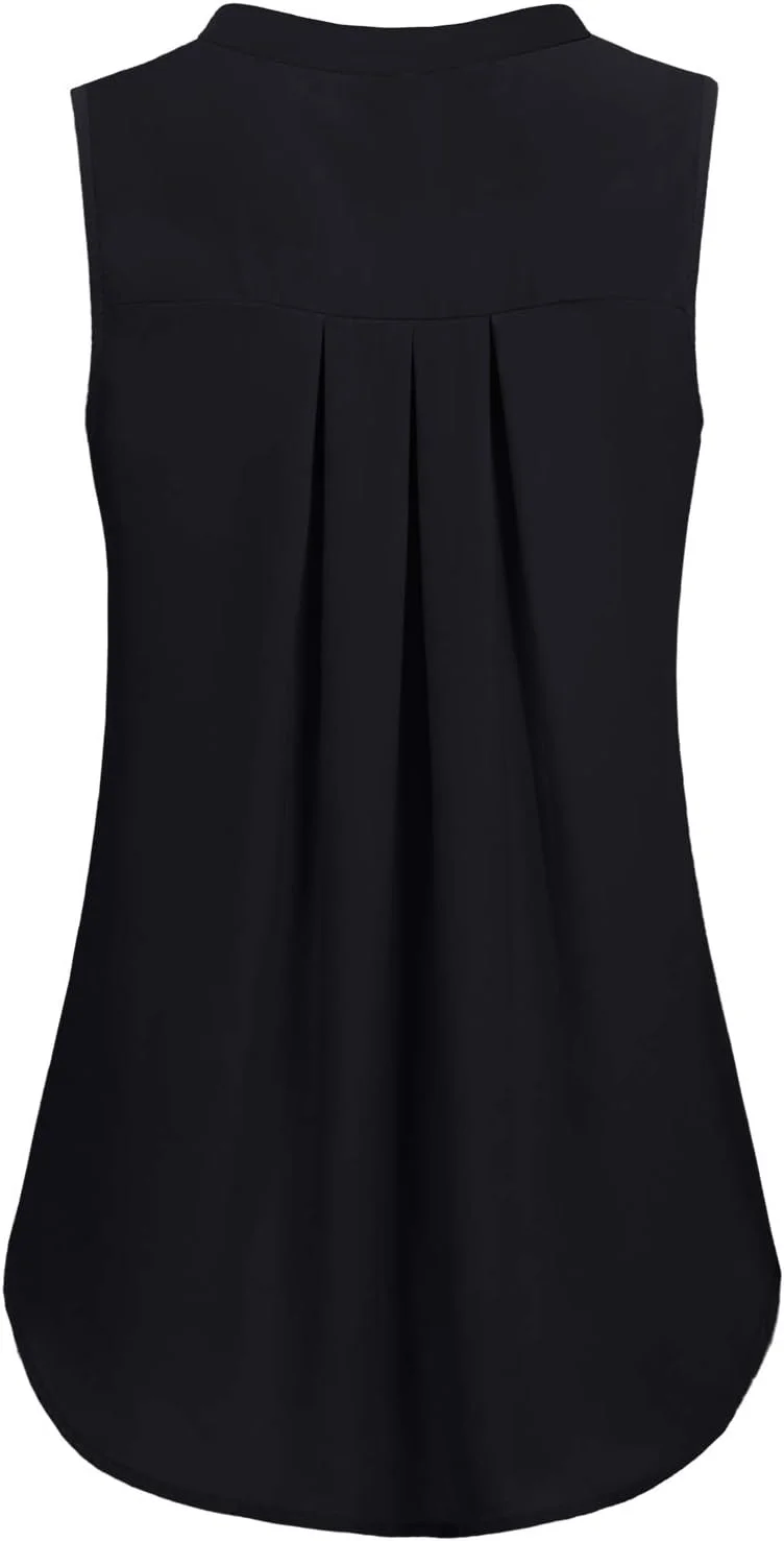 JCZHWQU تاپ شومیز زنانه یقه هفت بدون آستین از جنس شیفون