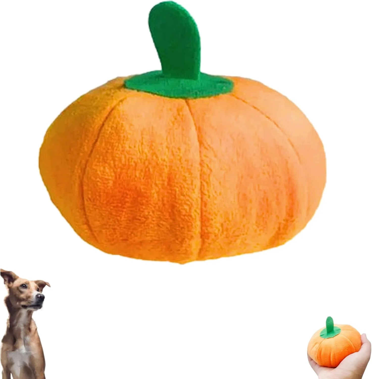 اسباب بازی سگ مخملی جیر جیر کننده طرح کدو تنبل پتساری - اسباب بازی جویدنی تعاملی بامزه طرح کدو تنبل - اسباب بازی سگ پر شده با طرح میوه و سبزیجات - آموزش صدای گاز گرفتن نرم - مناسب برای دندان های سگ های کوچک، متوسط ​​و بزرگ (10x6 سانتی متر)
