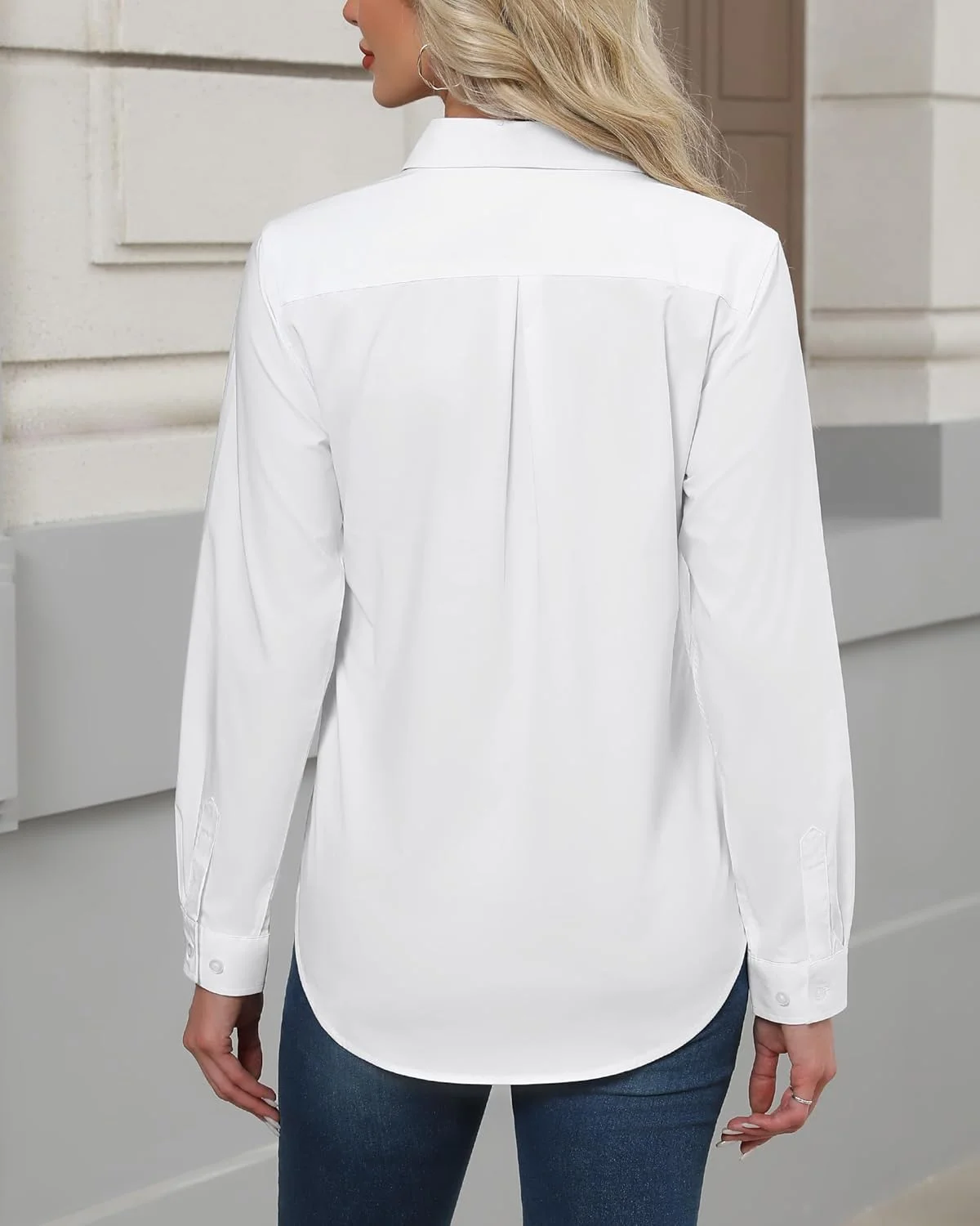 پیراهن دکمه دار زنانه J.VER آستین بلند پنبه ای مناسب کار، بلوز اداری و قرار ملاقات