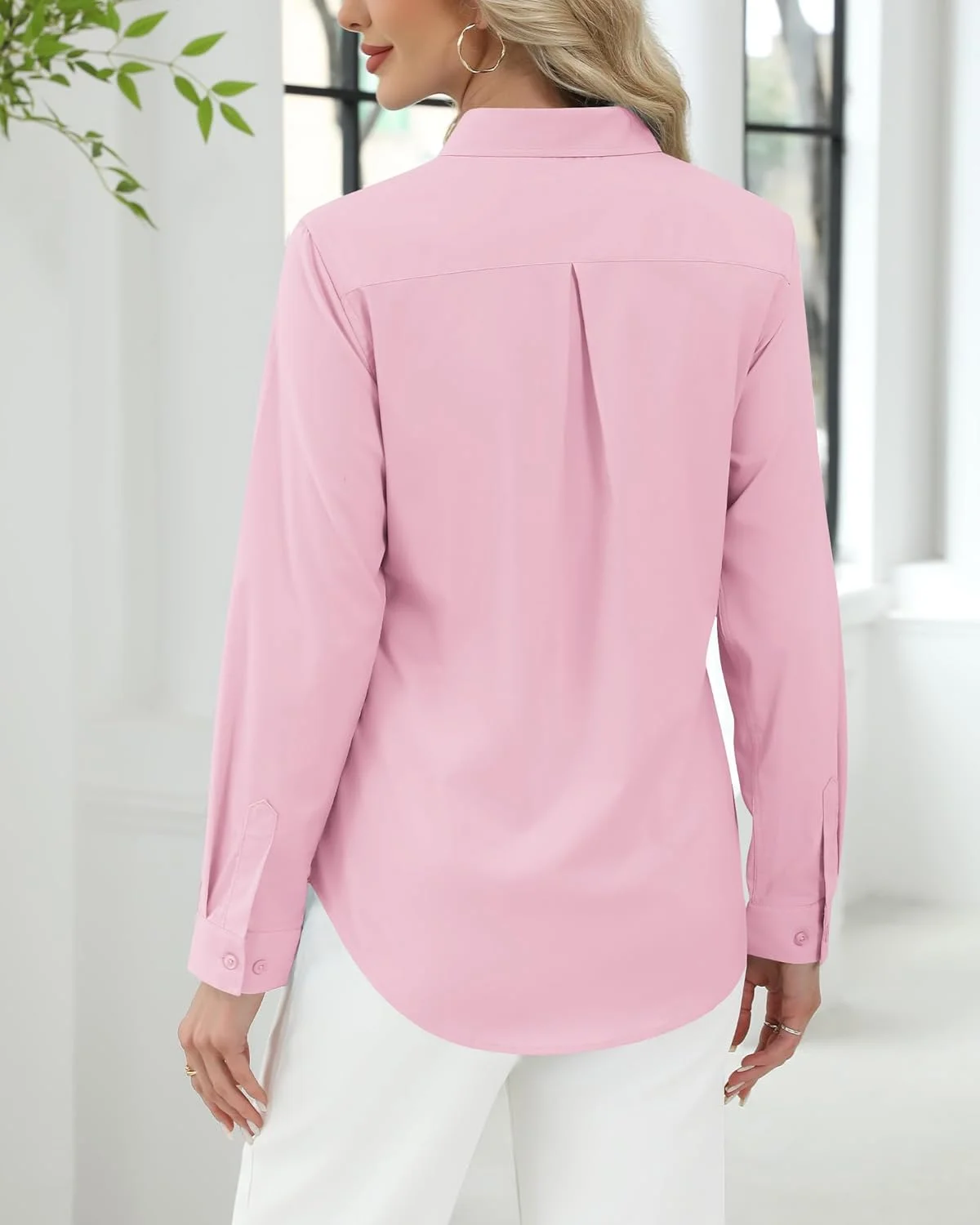 J.VER پیراهن زنانه دکمه دار آستین بلند، بلوز کشی و ساده مناسب کار