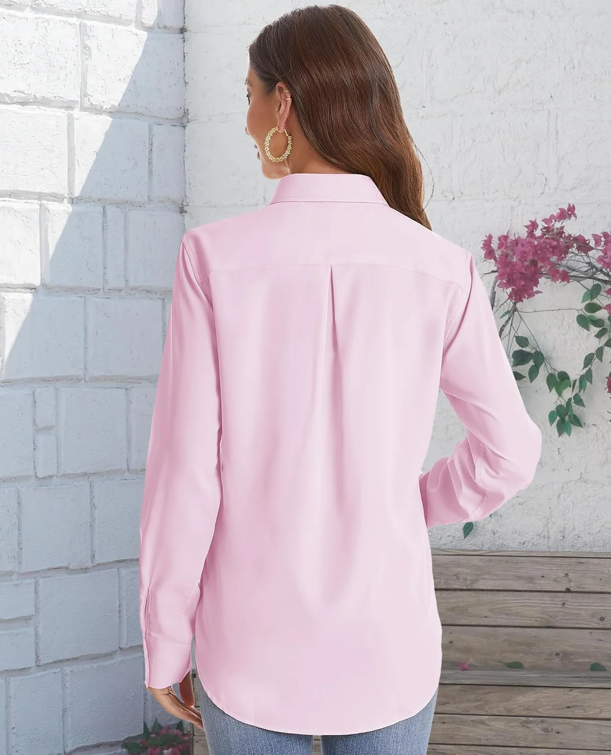 J.VER پیراهن دکمه دار زنانه آستین بلند، بلوز شیفون مناسب کار، اداره، مد روز، پایه ای، رسمی و تجاری