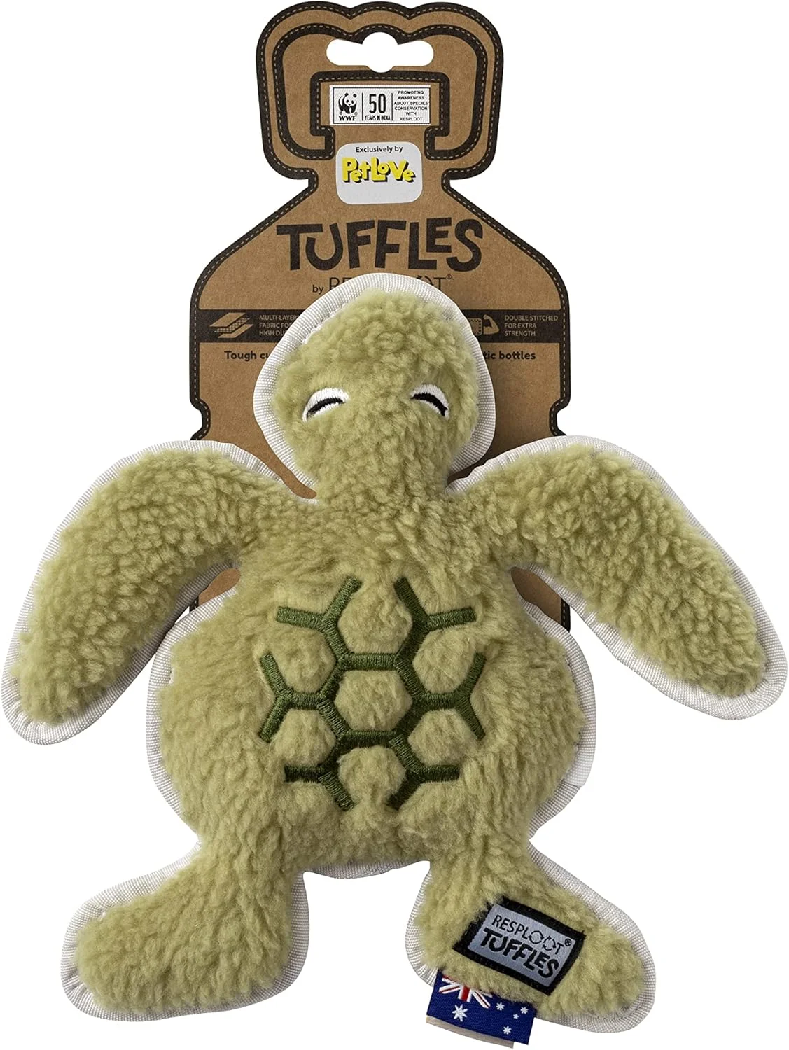 اسباب بازی سگ و توله سگ لاک پشتی PetLove Resploot Tuffles، اسباب بازی قوی و بادوام با صدای جیر جیر، ساخته شده از 100 درصد مواد بازیافتی