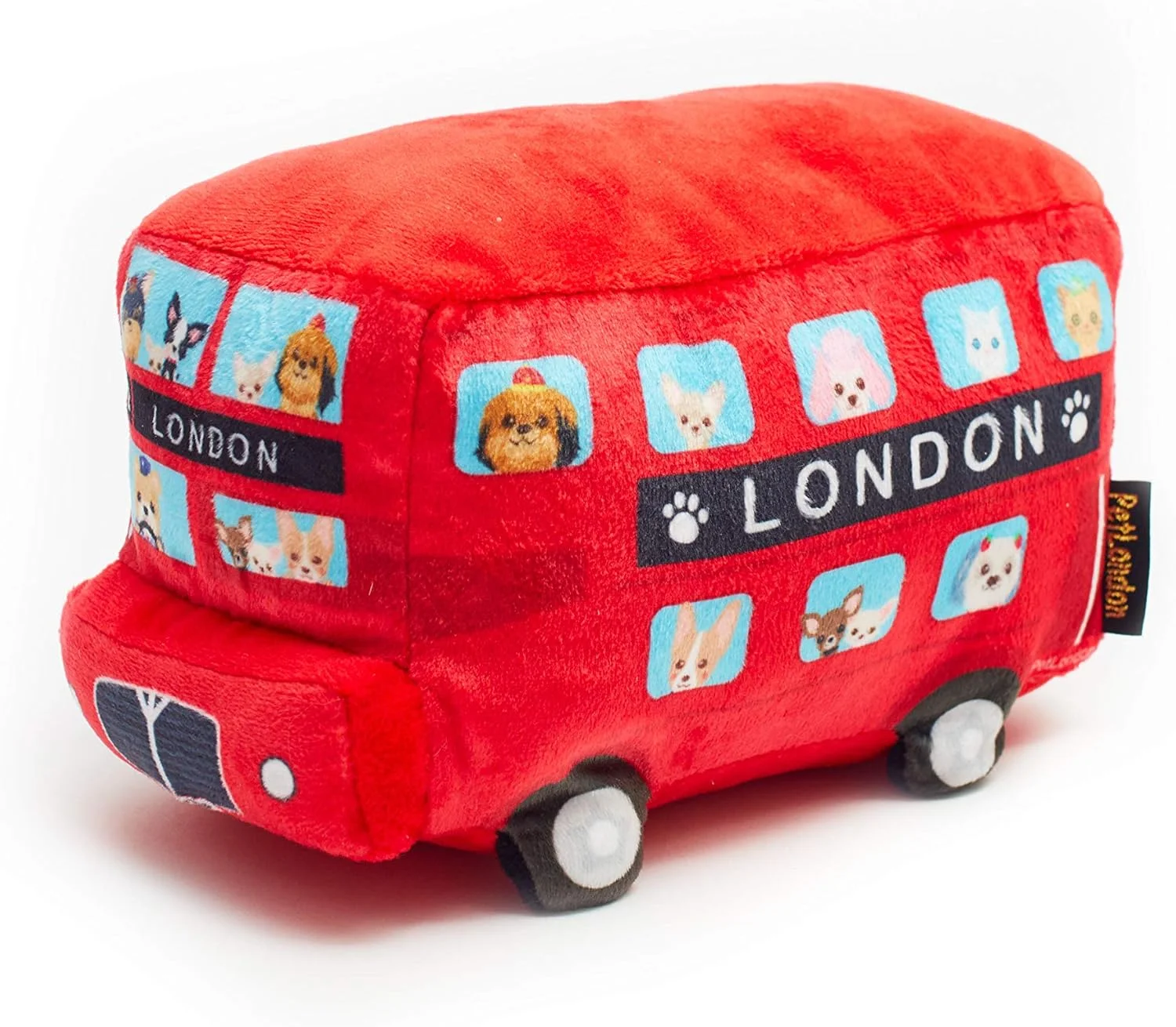 اسباب بازی سگ اتوبوس قرمز Pet London، پولیشی نرم با طرح سه بعدی 9 اینچی - دارای شخصیت های سگ بولداگ، پودل، چیواوا، پامرانین و داشهوند در پنجره