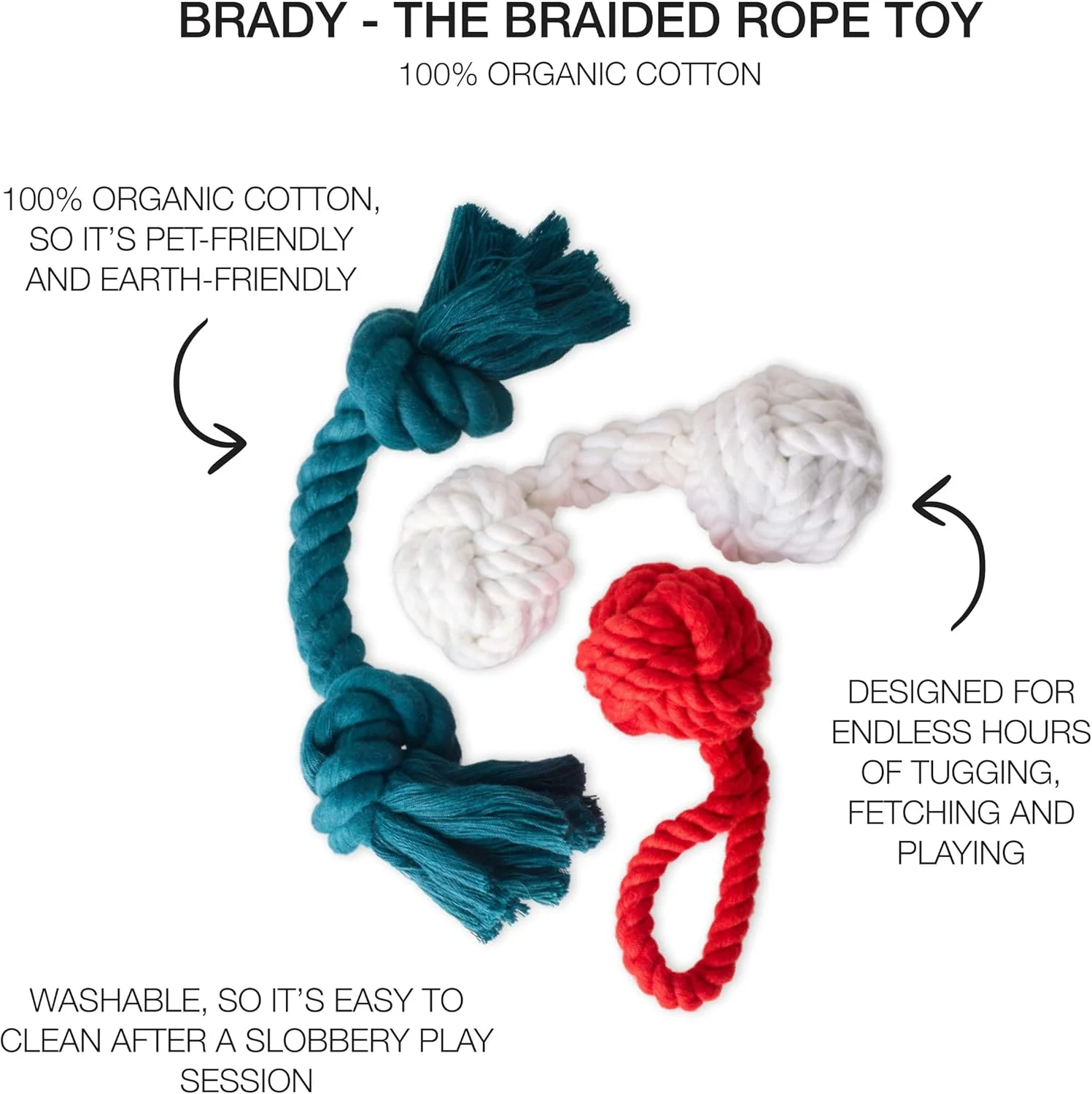 اسباب بازی طناب کشی سگ Pet Passion، بسته 3 عددی، پنبه ارگانیک، مناسب برای همه نژادهای حیوانات خانگی، تعطیلات، سایز واحد