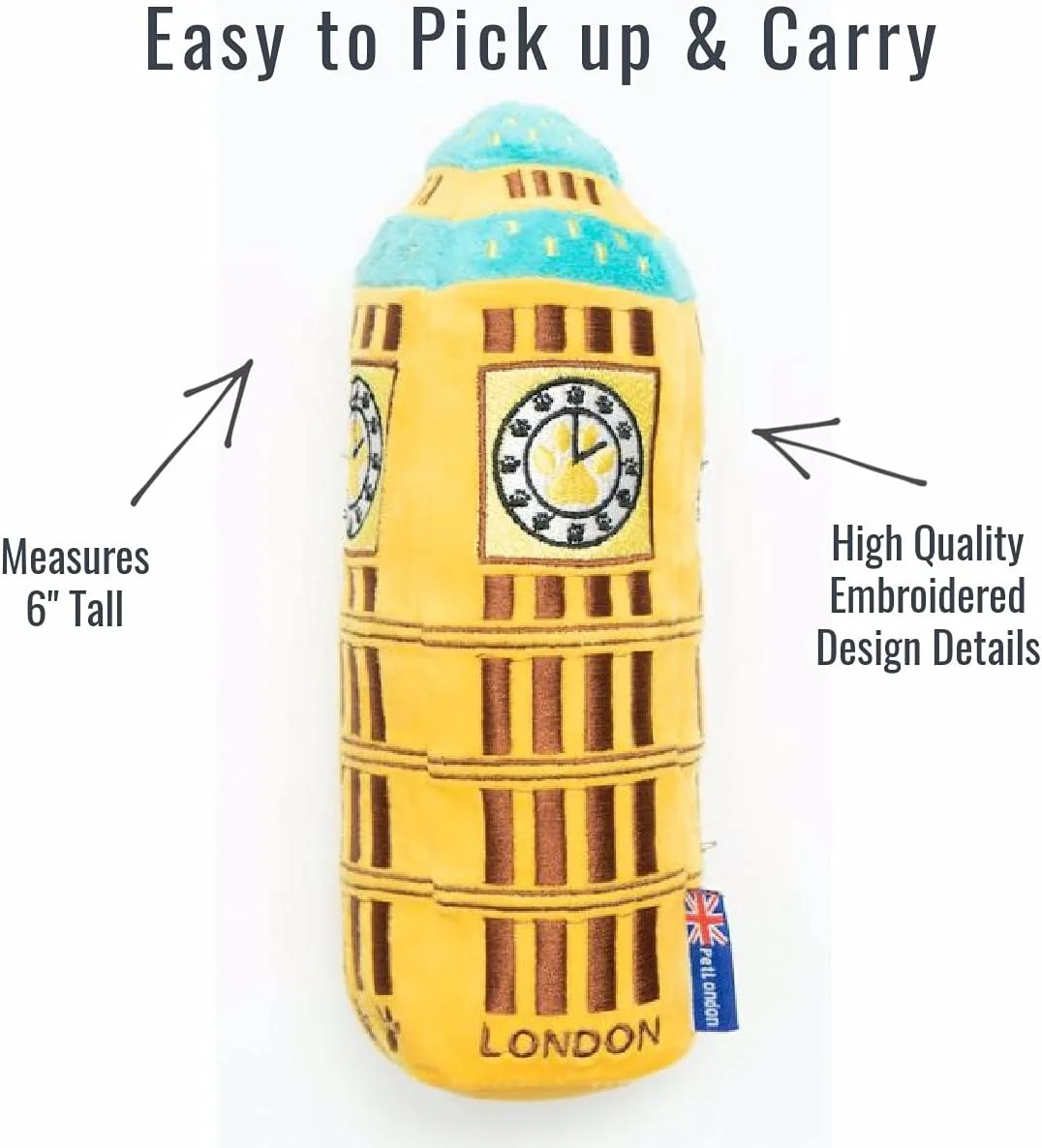 اسباب بازی سگ و توله سگ برج ساعت بیگ بن لندن پت، پولیشی 15 سانتی متری با صدای جیر جیر، نماد پارلمان، اسباب بازی تعاملی سگ سرگرم کننده و زیبا