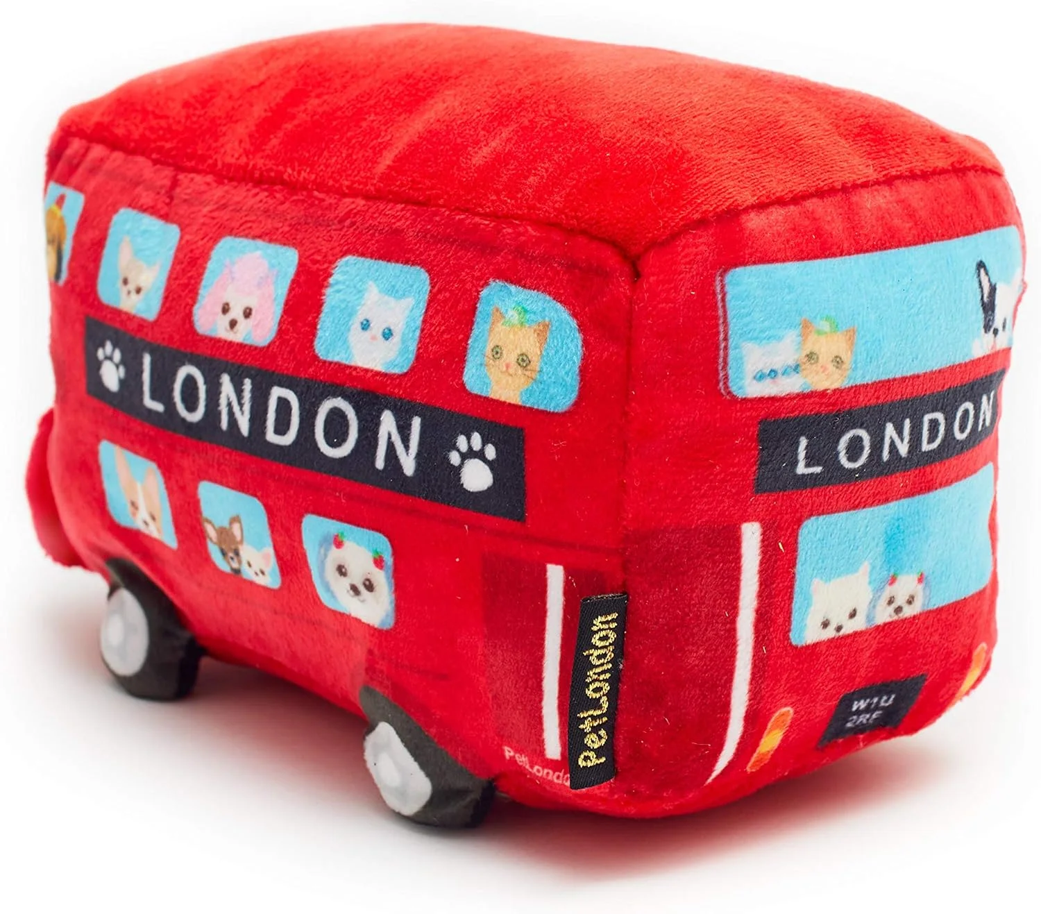 اسباب بازی سگ اتوبوس قرمز Pet London، پولیشی نرم با طرح سه بعدی 9 اینچی - دارای شخصیت های سگ بولداگ، پودل، چیواوا، پامرانین و داشهوند در پنجره