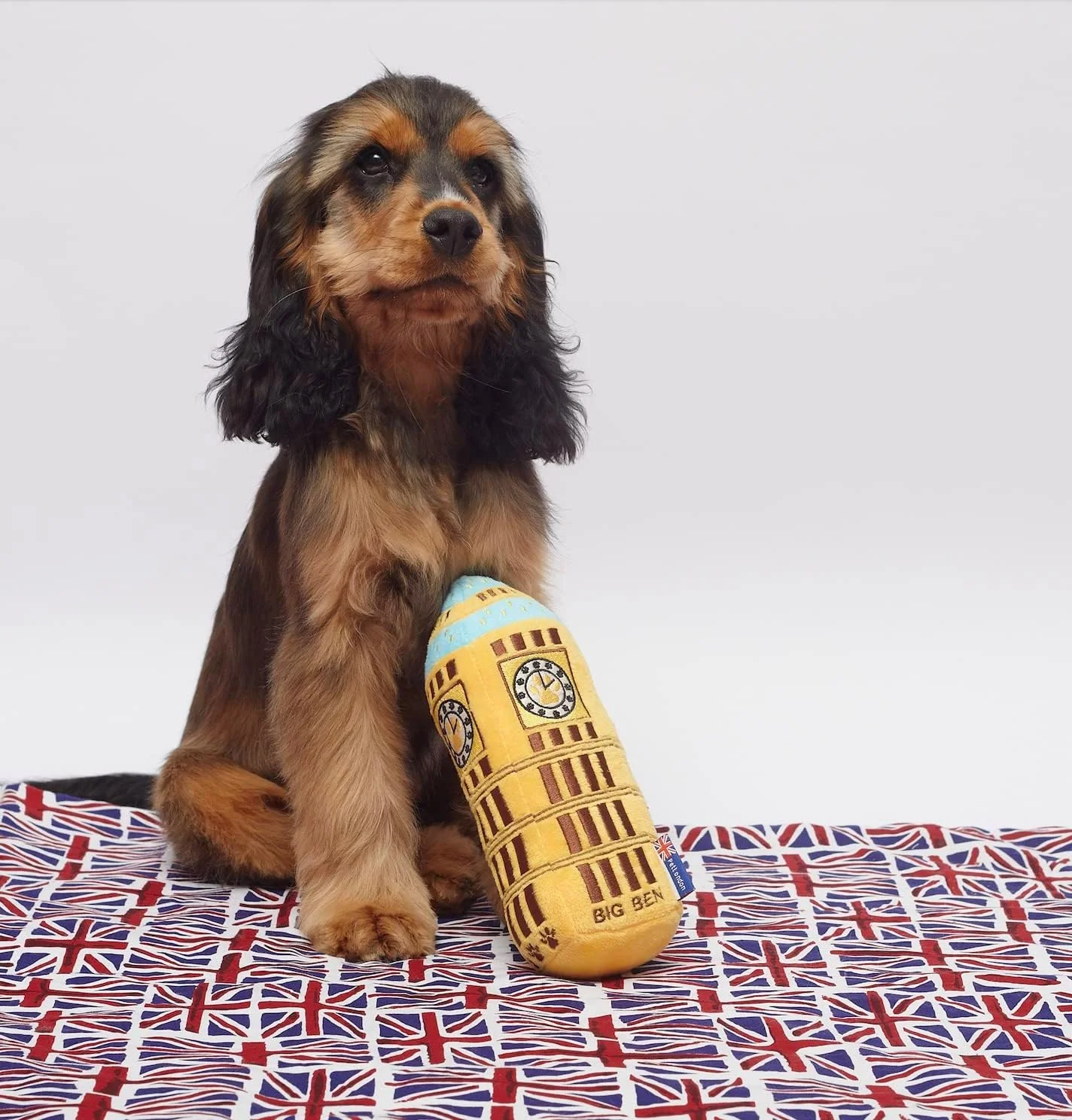 اسباب بازی سگ و توله سگ برج ساعت بیگ بن لندن پت، پولیشی 15 سانتی متری با صدای جیر جیر، نماد پارلمان، اسباب بازی تعاملی سگ سرگرم کننده و زیبا