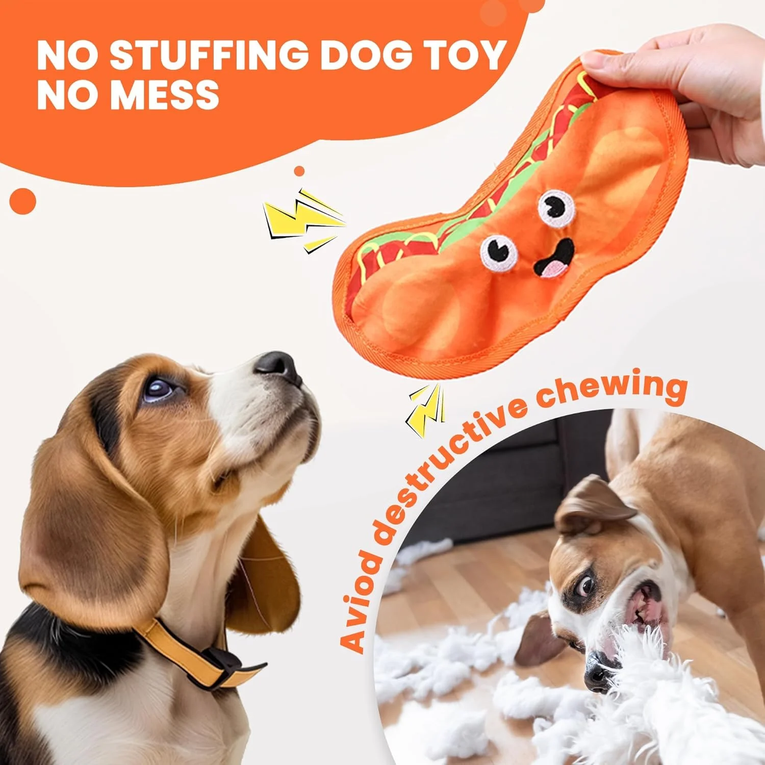 بسته 4 عددی اسباب بازی سگ بدون الیاف و صدا دار - اسباب بازی های جویدنی پولیشی چروک برای سگ های کوچک، متوسط و بزرگ - اسباب بازی های تعاملی به شکل غذا با صدای جیر جیر برای رفع بی حوصلگی، دندان درآوردن و آموزش