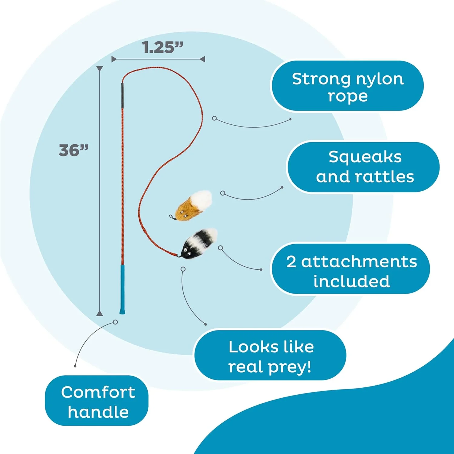 چوب بازی سگ Outward Hound Tail Teaser با اسباب بازی های پولیشی نرم