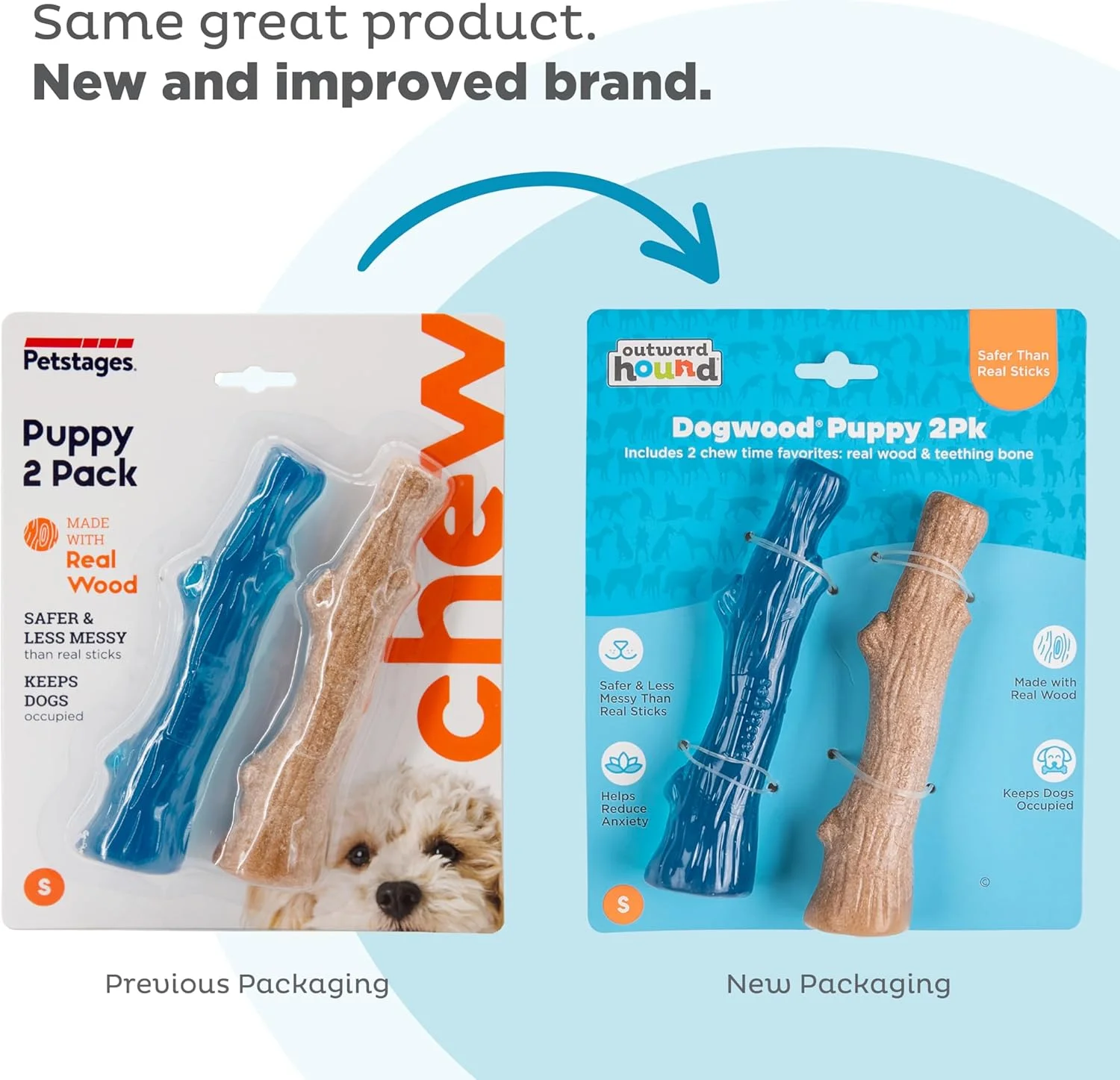 اسباب بازی های جویدنی سگ Outward Hound Petstages Dogwood برای توله سگ، چوب واقعی و استخوان دندان درآوردن، بسته 2 عددی، کوچک