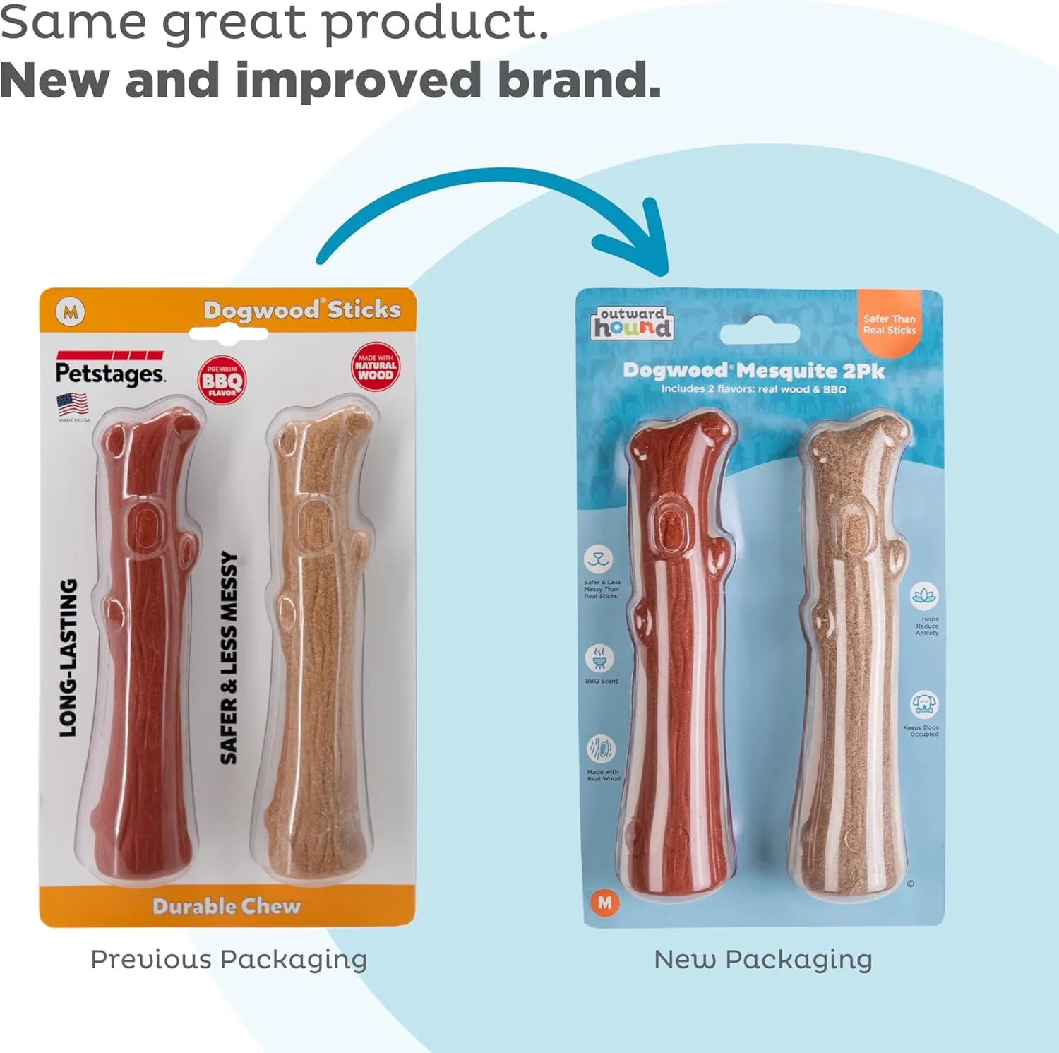اسباب بازی جویدنی سگ Outward Hound Dogwood، چوب واقعی و مسکیت، بسته 2 عددی، متوسط