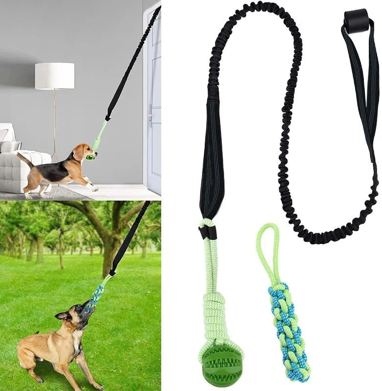 اسباب بازی طناب آویز بانجی سگ برای فضای باز، بازی تعاملی طناب کشی سگ به همراه توپ طناب جویدنی آویز درخت برای سگ های پیتبول، کوچک، متوسط و بزرگ، جویدنی های تهاجمی، طناب میله فنری تمرین کششی بادوام