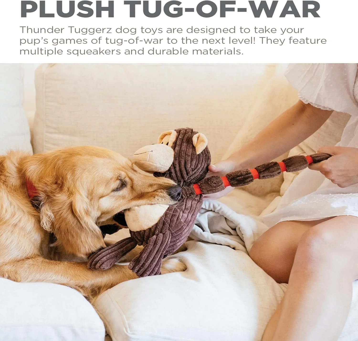 اسباب بازی طنابی سگ پولیشی و صدادار گوریل Thunda Tugga برند Outward Hound Charming Pet