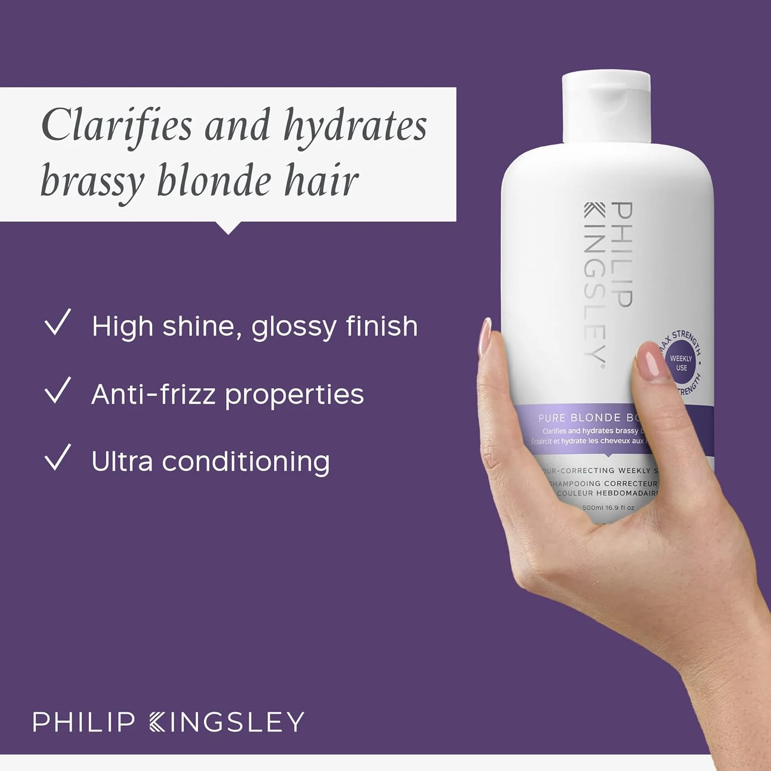 شامپو تقویت کننده رنگ موهای بلوند فیلیپ کینگزلی مدل Pure Blonde، اصلاح کننده رنگ، مناسب استفاده هفتگی، 500 میلی لیتر شامپو تقویت کننده رنگ موهای بلوند فیلیپ کینگزلی مدل Pure Blonde، اصلاح کننده رنگ، مناسب استفاده هفتگی، 500 میلی لیتر