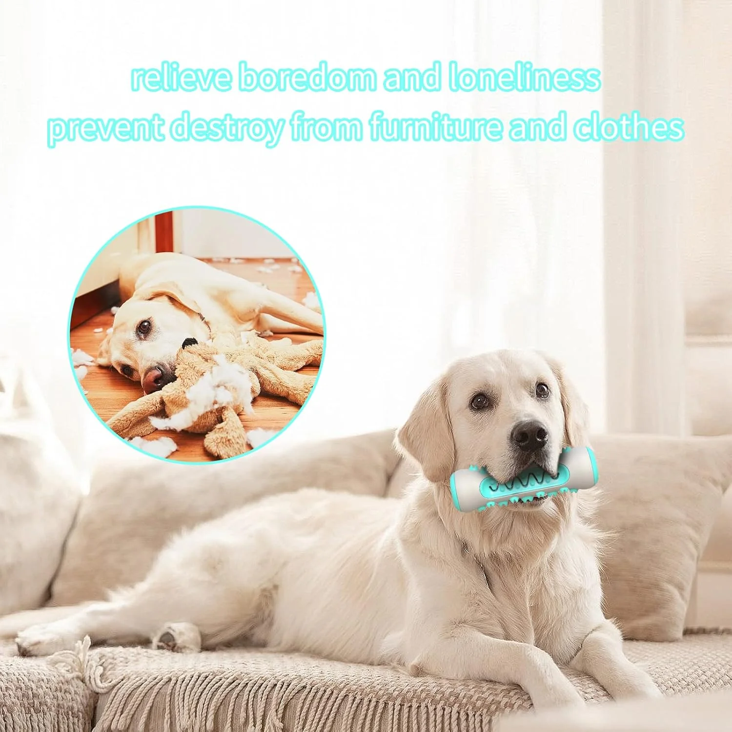 اسباب بازی های جویدنی سگ Oasisgalore غیر قابل تخریب، اسباب بازی های دندانی سگ برای توله سگ ها، اسباب بازی های تشویقی سگ برای رفع بی حوصلگی، اسباب بازی های تعاملی مسواک سگ، استخوان های جویدنی برای سگ های متوسط/کوچک آبی