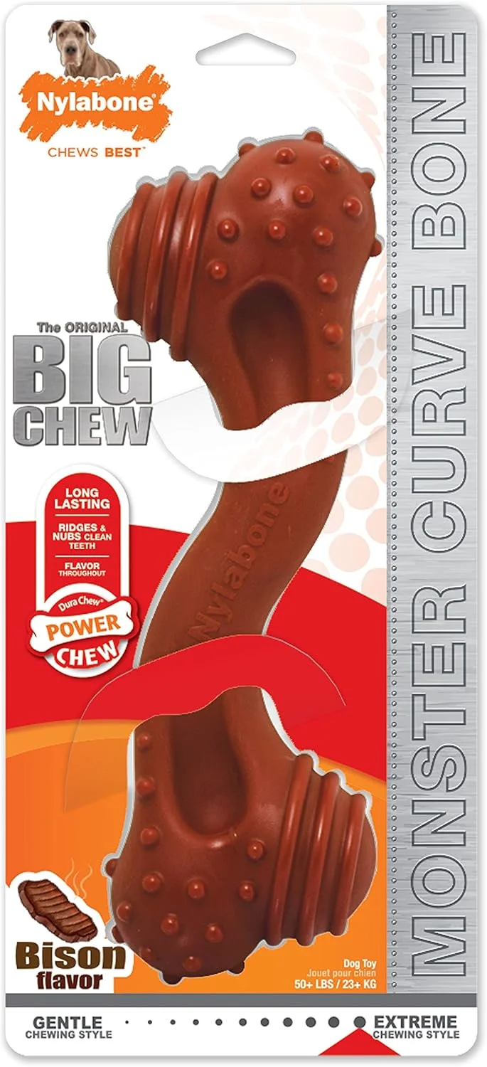 اسباب بازی جویدنی استخوان منحنی بزرگ Nylabone Power Chew Monster با طعم بوفالو سایز XX-Large/Monster (تعداد 1 عدد)
