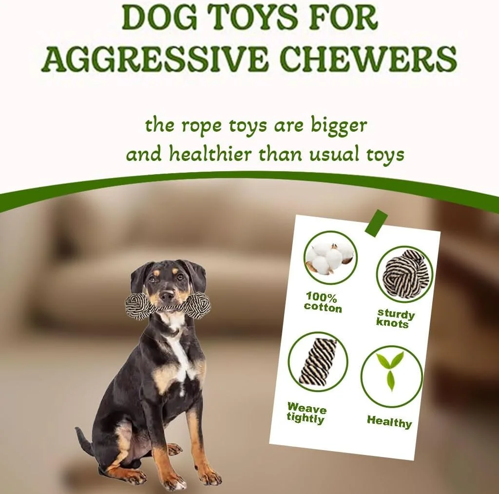 طناب بازی سگ، اسباب بازی جویدنی سگ، پنبه طبیعی، جنس قوی و بادوام، مناسب برای توله سگ های کوچک و متوسط، یک هدیه هیجان انگیز برای حیوان خانگی شما