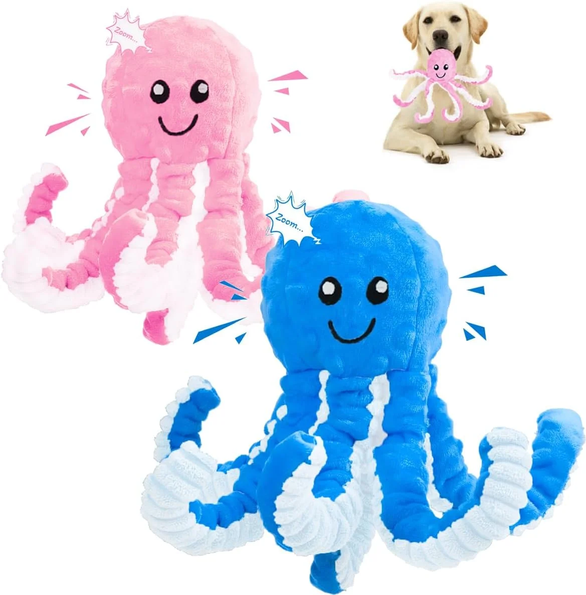 اسباب بازی سگ موآموس، بسته 2 عددی، اسباب بازی اختاپوس پولیشی سگ، اسباب بازی های جیر جیر کننده برای توله سگ های در حال دندان درآوردن، بازی تعاملی، اسباب بازی های پنبه ای جویدنی خنده دار، اسباب بازی های حیوانات پر شده، آموزش و کاهش بی حوصلگی