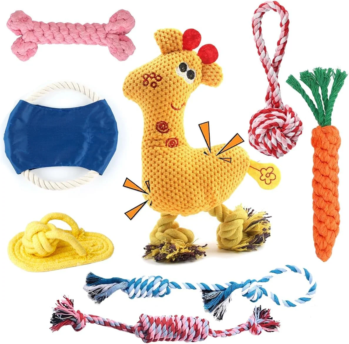 مجموعه 8 عددی اسباب بازی سگ Muamos، هدیه حیوانات خانگی، اسباب بازی طناب سگ کوچک، اسباب بازی جویدنی توله سگ، فریزبی، اسباب بازی های دندانی بادوام، اسباب بازی های تعاملی جیرجیر کننده بی خطر برای آموزش سگ های کوچک و متوسط