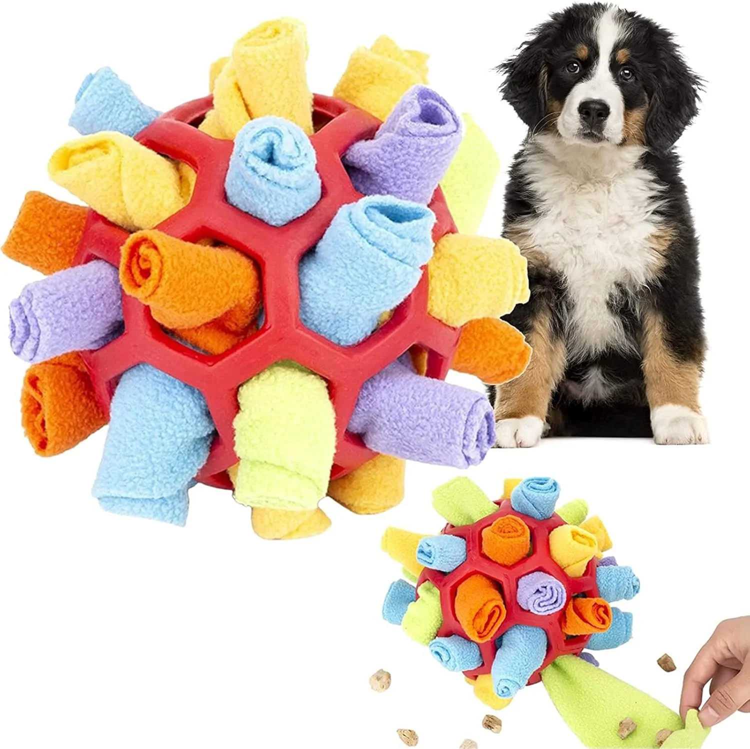 توپ اسنوفل حیوانات خانگی قابل حمل MOLIMI، اسباب بازی پازلی تعاملی سگ برای تشویق مهارت های جستجوی طبیعی، آموزش تغذیه آهسته، اسباب بازی های جویدنی سگ (کره قرمز)