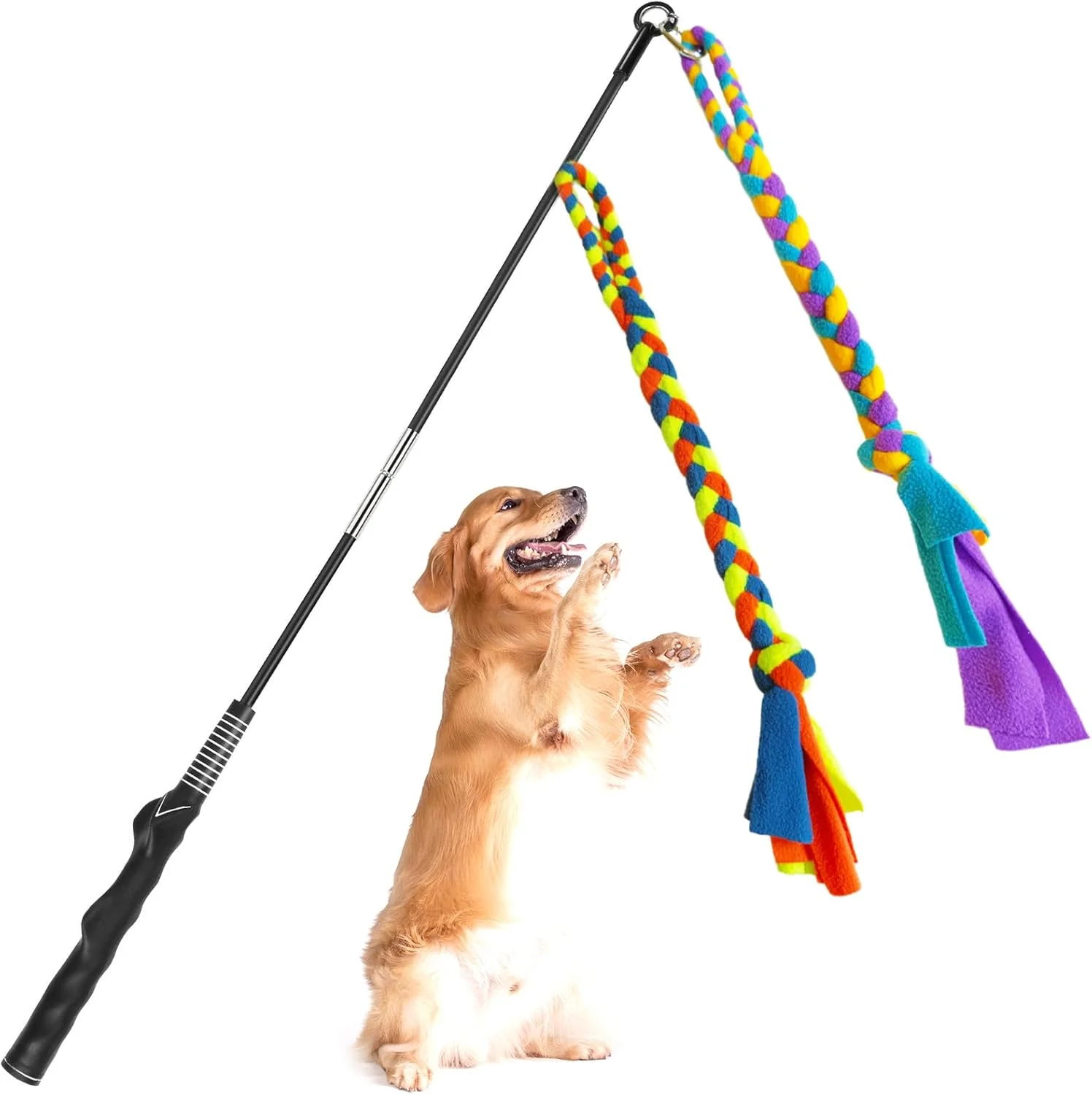 MGCUTIMAL MGCYOHOLE فلیپ پل برای سگ ها، اسباب بازی های تعاملی سگ برای سگ های بزرگ، متوسط و کوچک، بازی تعقیب و کشمکش، چوب بازی سگ با اسباب بازی جویدنی طعمه برای ورزش و آموزش در فضای باز. (طناب های 2 رنگی)