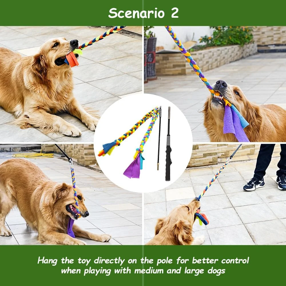 MGCUTIMAL MGCYOHOLE فلیپ پل برای سگ ها، اسباب بازی های تعاملی سگ برای سگ های بزرگ، متوسط و کوچک، بازی تعقیب و کشمکش، چوب بازی سگ با اسباب بازی جویدنی طعمه برای ورزش و آموزش در فضای باز. (طناب های 2 رنگی)