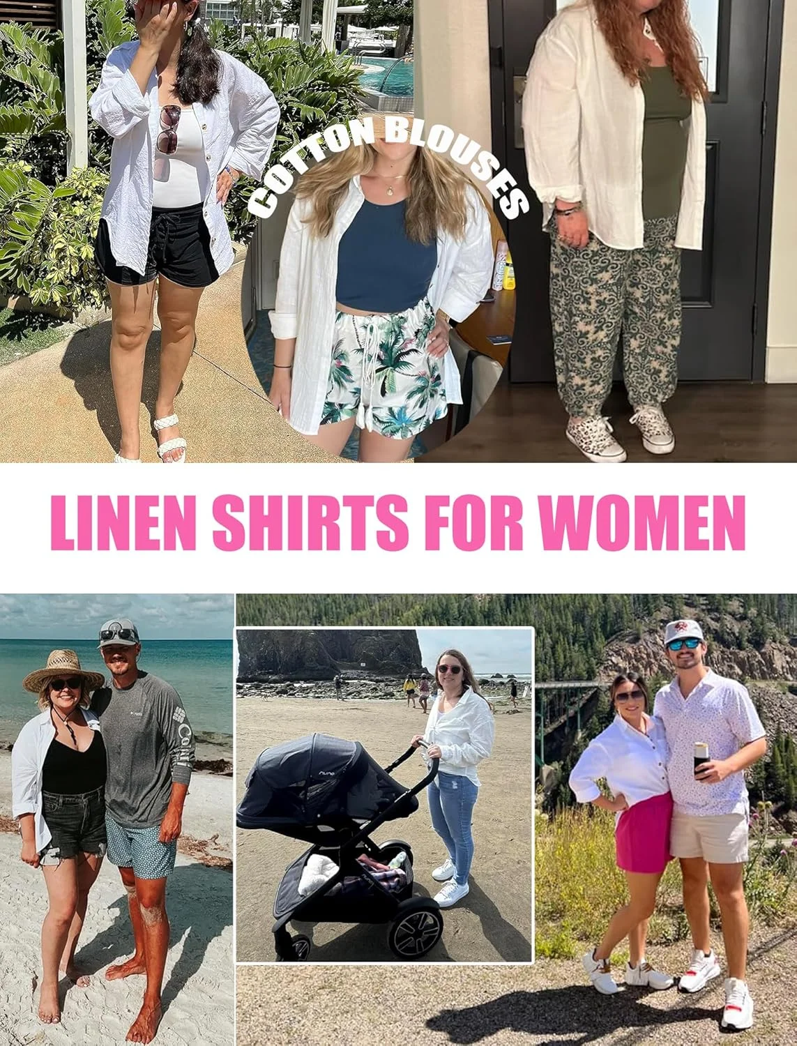 Hotouch پیراهن دکمه دار زنانه نخی آستین بلند گشاد یقه دار مناسب کار با جیب