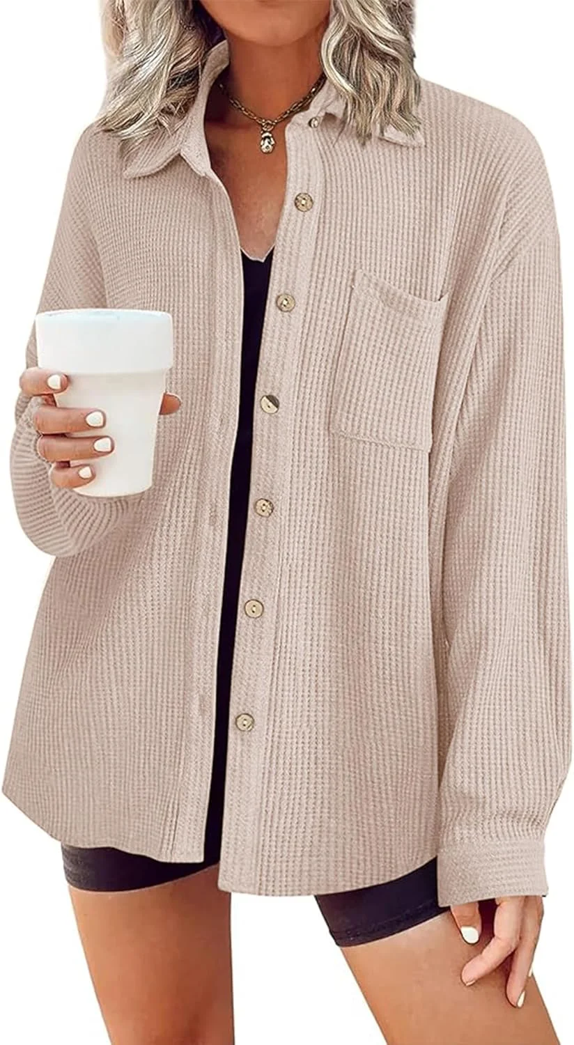 Hotouch پیراهن دکمه دار زنانه با طرح چین دار، تاپ زنانه، خاکی روشن، سایز S