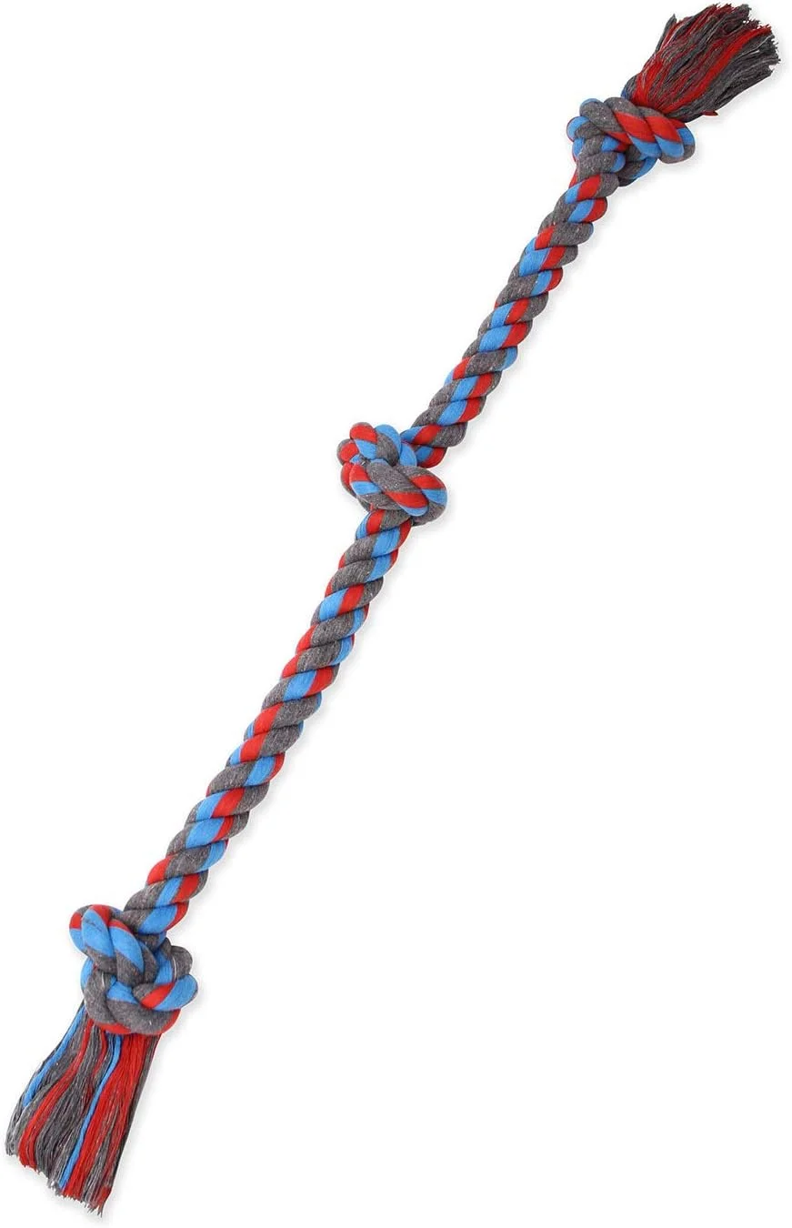 Mammoth Pet Products Flossy Chews Assorted Color Rope, Premium Cotton-Poly 3 Knot Tug Dog, X-Large