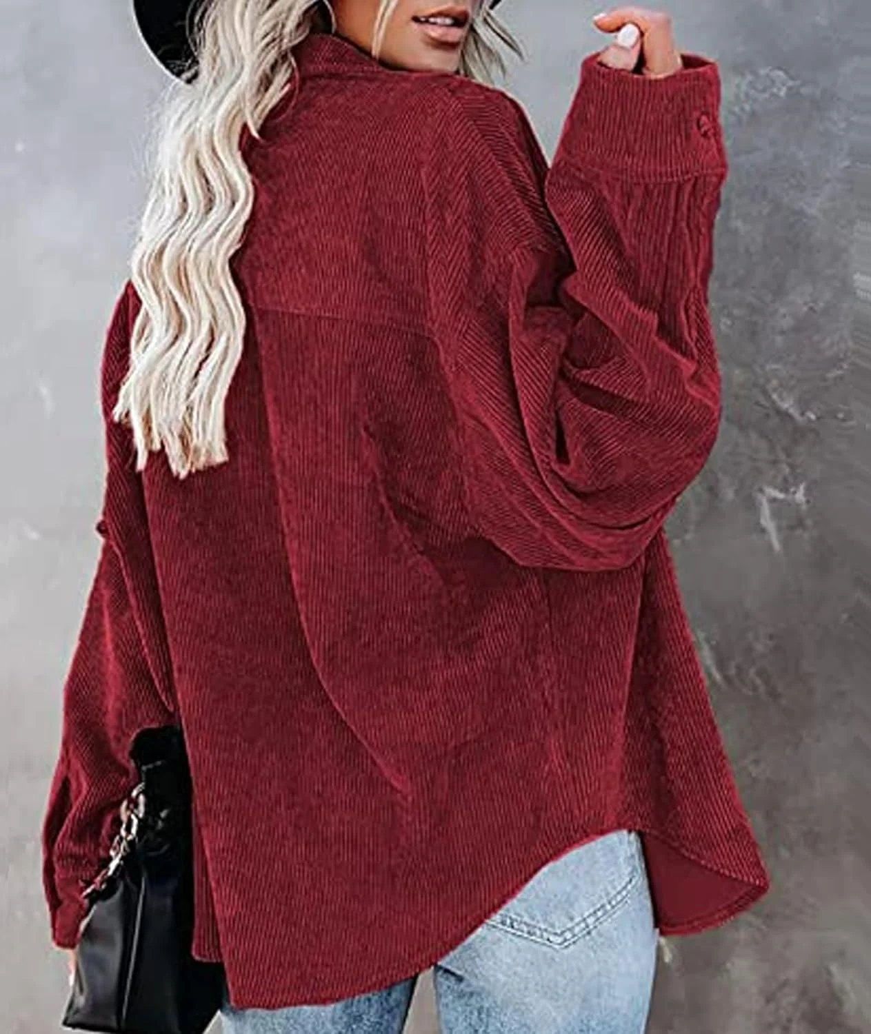 Hotouch Women's Blouse V-Neck Shirt Boyfriend Corduroy Shirts Elegant Tops Shirt Jacket Casual Corduroy Jacket Button Down Top Long Sleeve Casual Shirt Loose Shirt Blouse with Pocket S-XXL