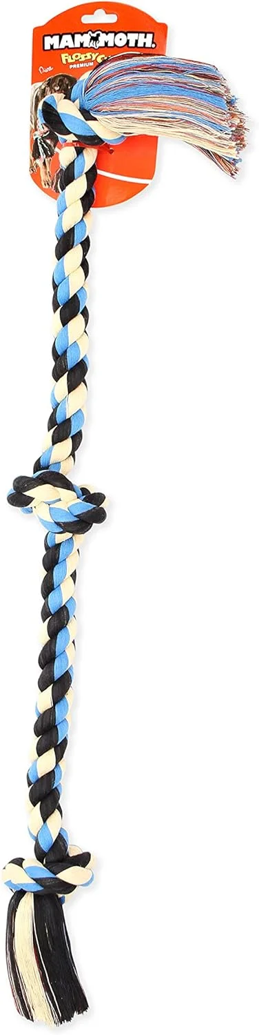 Mammoth Pet Products Flossy Chews Assorted Color Rope, Premium Cotton-Poly 3 Knot Tug Dog, X-Large