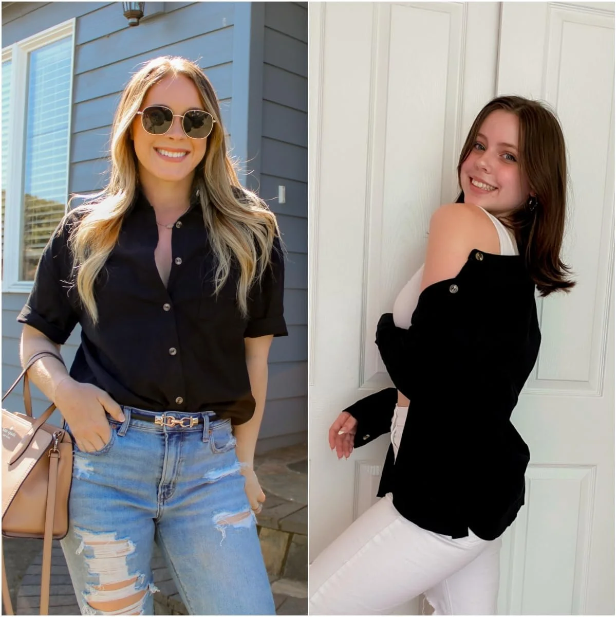 HOTOUCH بلوز زنانه آستین کوتاه غیر رسمی، یقه هفت، دکمه دار، مناسب تابستان، رنگ ثابت، دارای جیب، سایز S-XXL